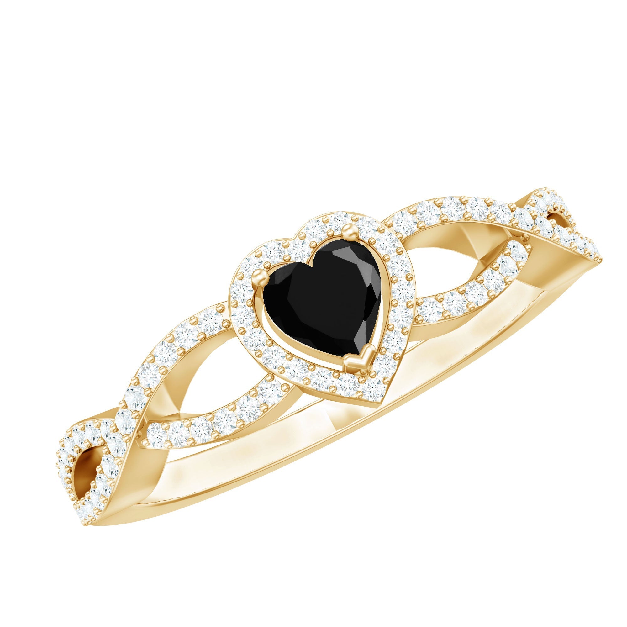 Lab Grown Black Diamond Heart Engagement Ring with Criss Cross Shank - Two & Gathered