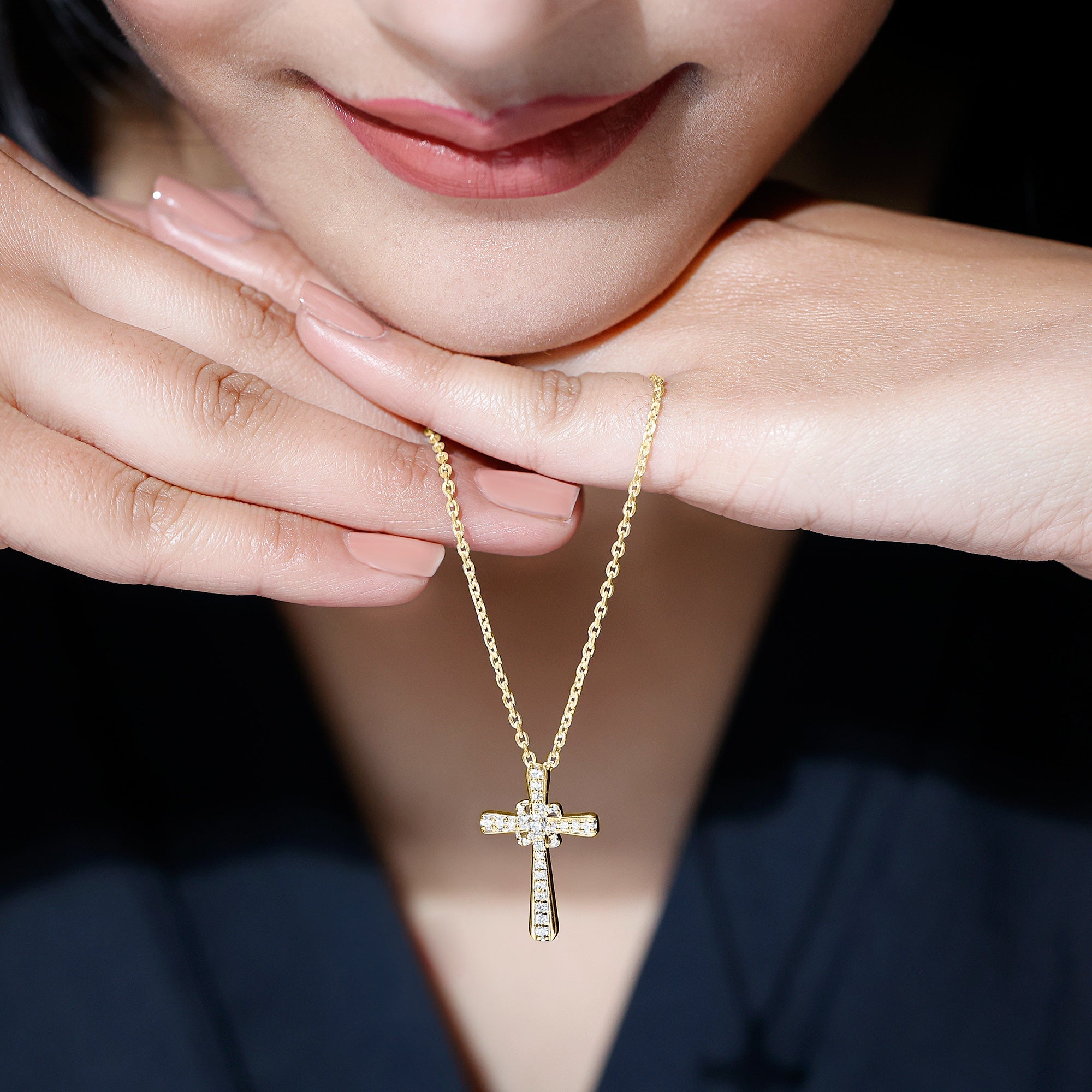 Lab Grown Diamond Catholic Cross Necklace - Two & Gathered