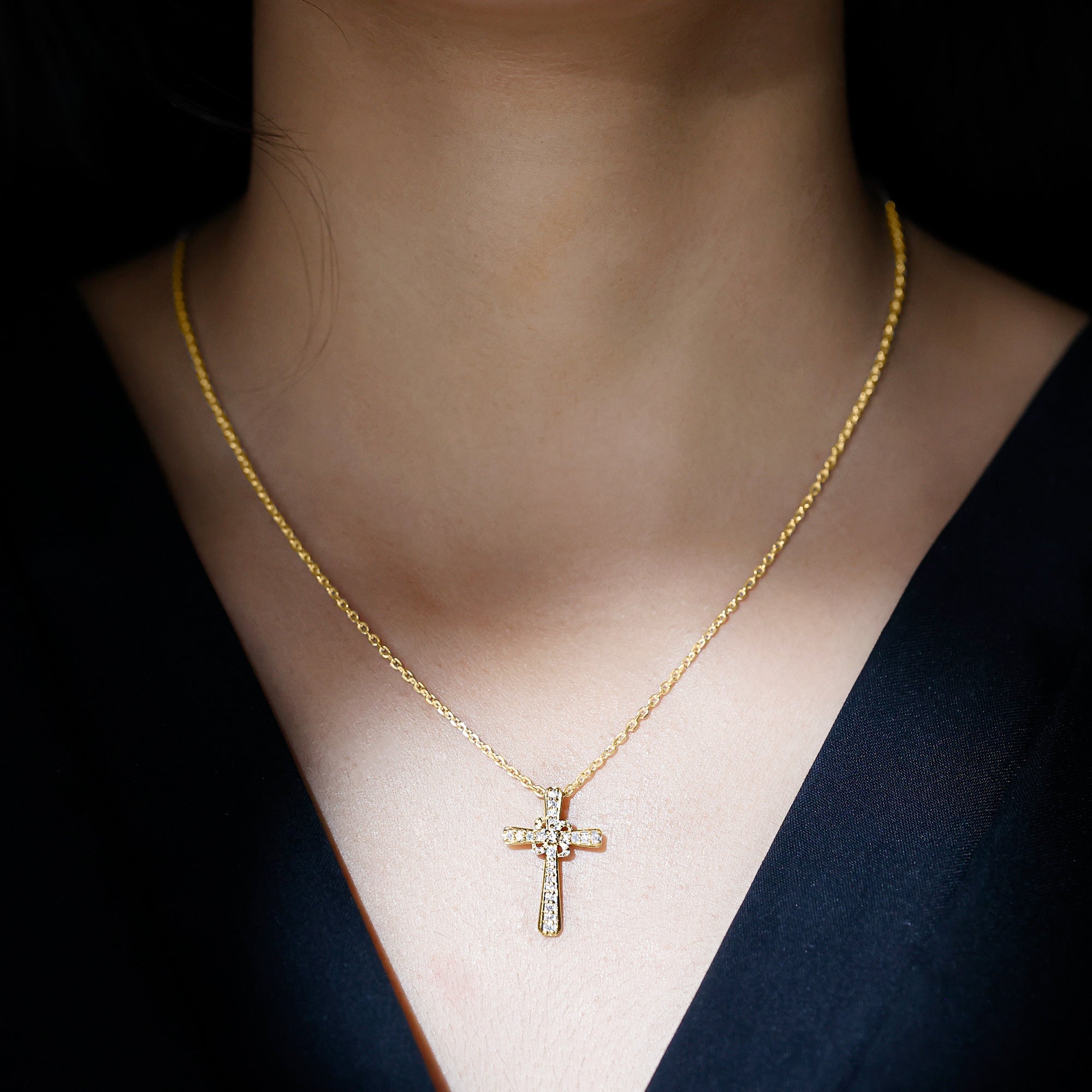 Lab Grown Diamond Catholic Cross Necklace - Two & Gathered