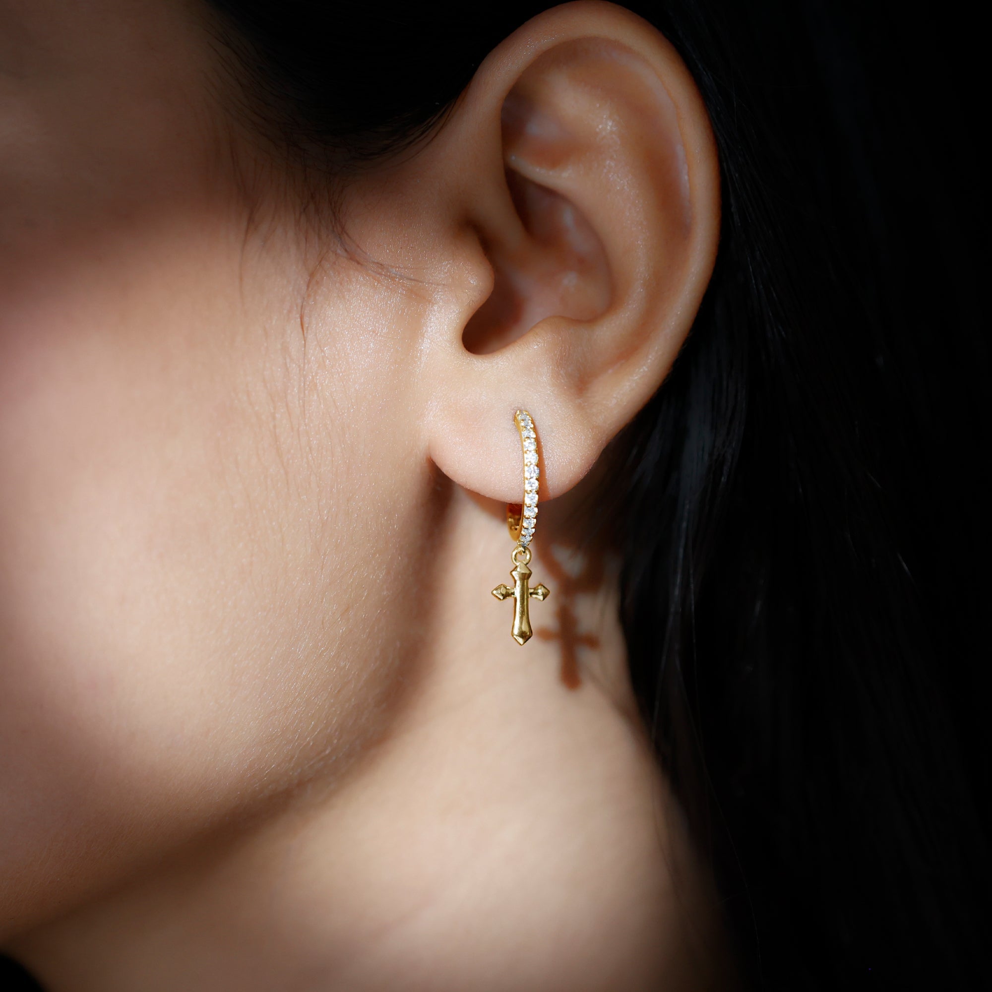 Lab Grown Diamond Holy Cross Hoop Drop Earrings For Women - Two & Gathered