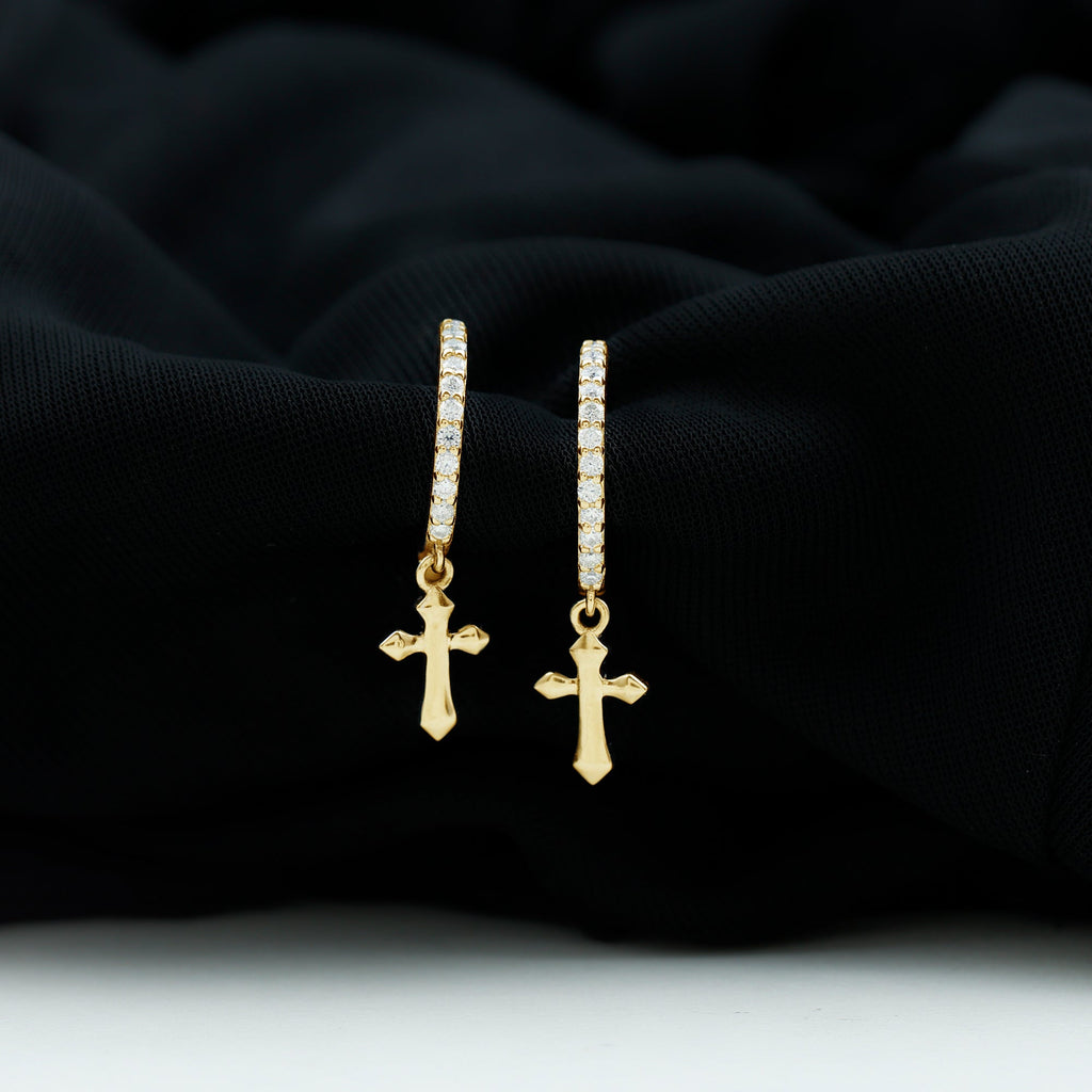 Lab Grown Diamond Holy Cross Hoop Drop Earrings For Women - Two & Gathered