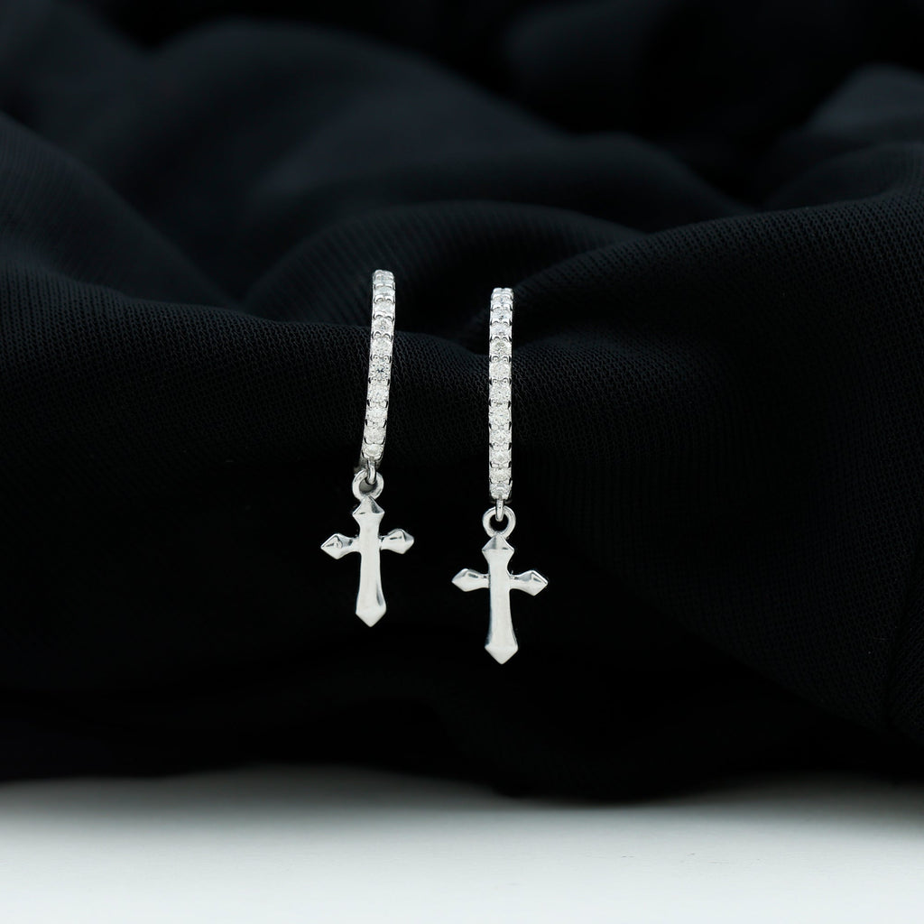 Lab Grown Diamond Holy Cross Hoop Drop Earrings For Women - Two & Gathered