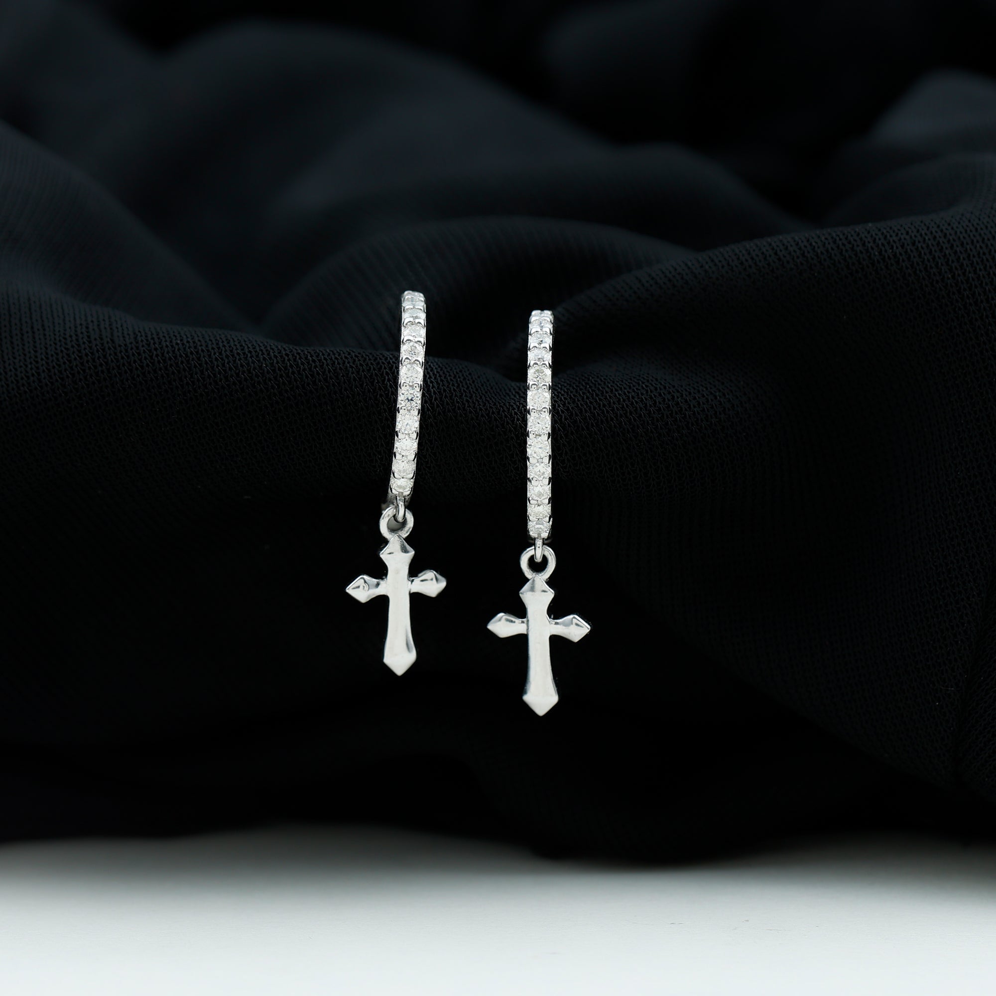 Lab Grown Diamond Holy Cross Hoop Drop Earrings For Women - Two & Gathered