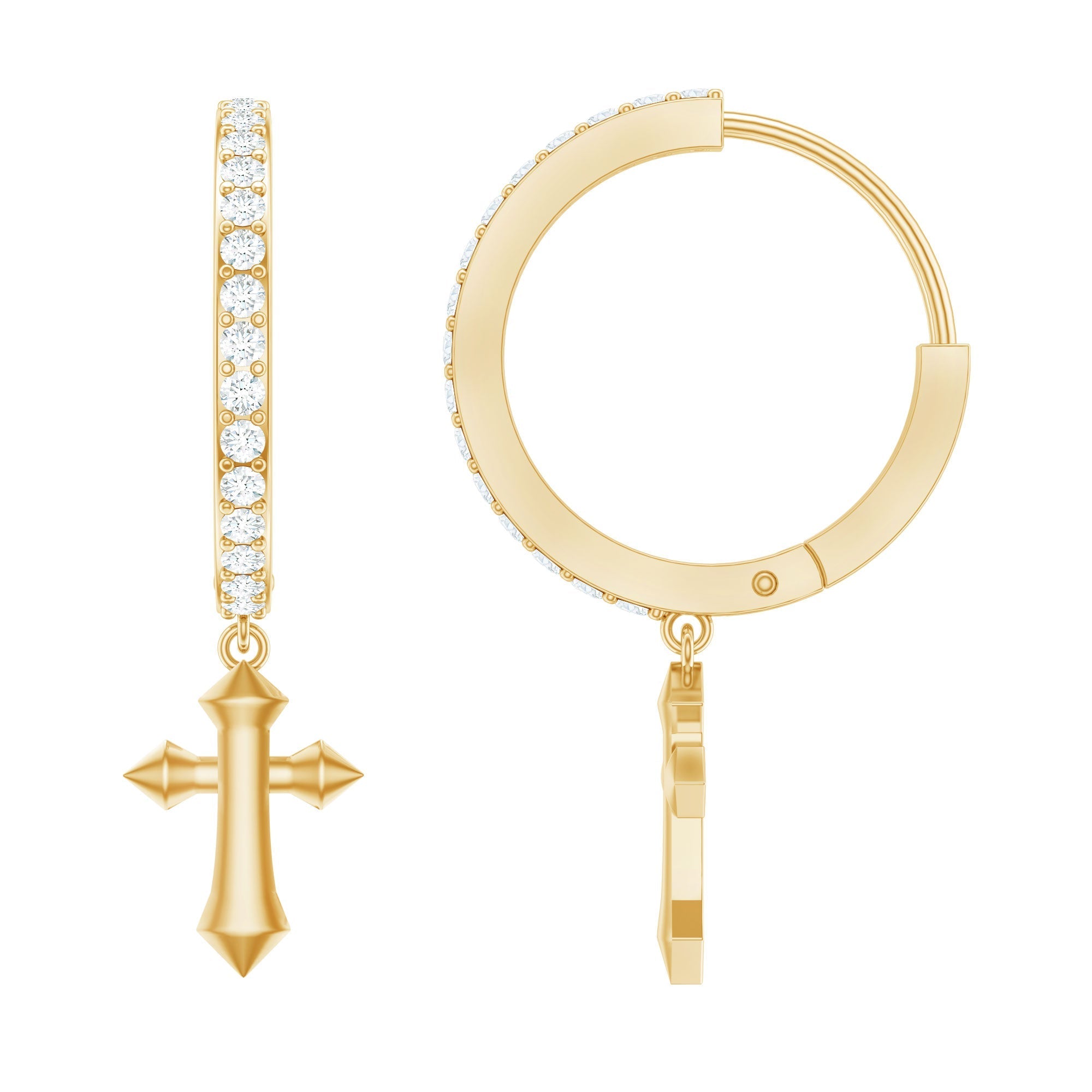 Lab Grown Diamond Holy Cross Hoop Drop Earrings For Women - Two & Gathered