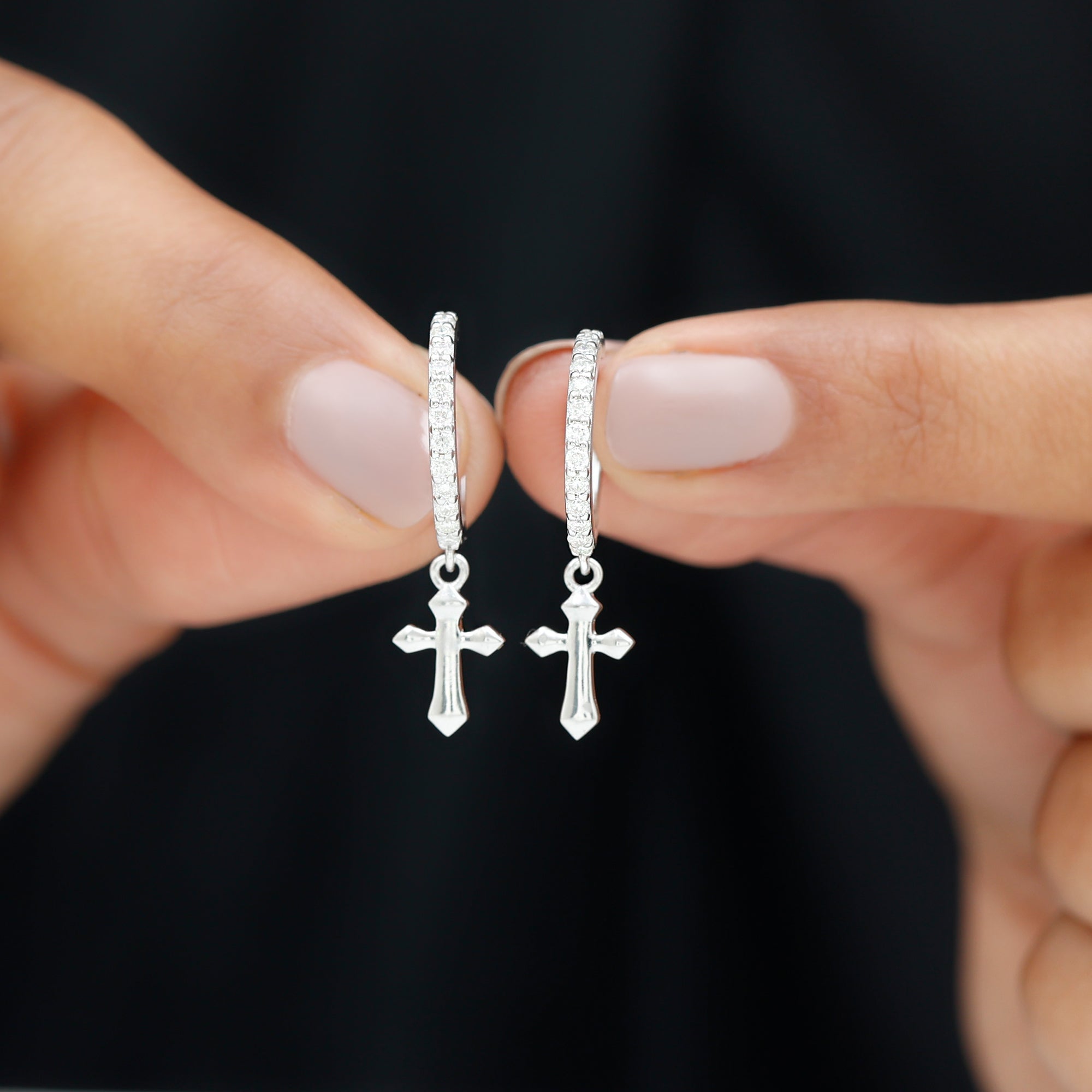 Lab Grown Diamond Holy Cross Hoop Drop Earrings For Women - Two & Gathered