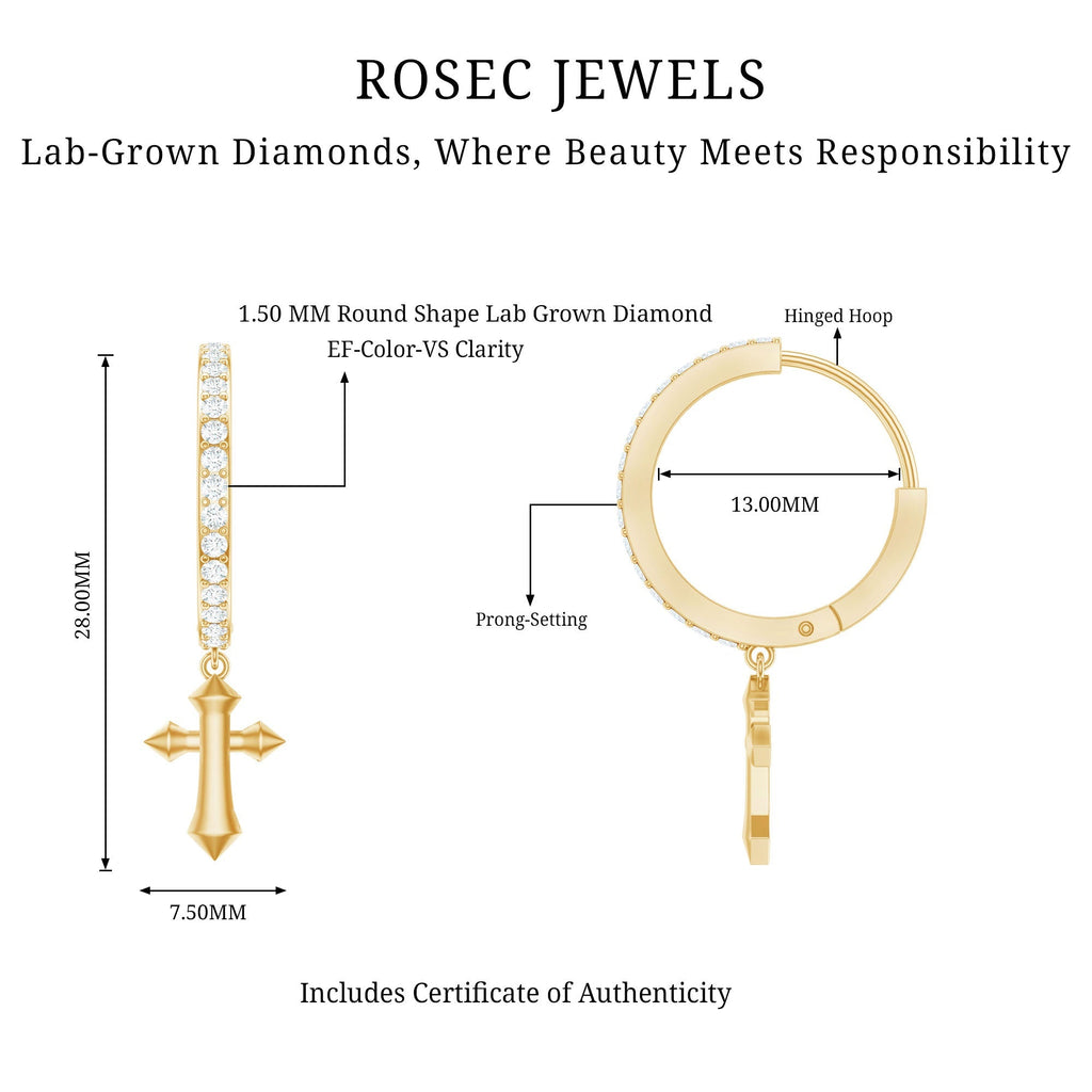 Lab Grown Diamond Holy Cross Hoop Drop Earrings For Women - Two & Gathered