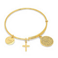 Ladies 18K Gold Plated Stainless Steel Bracelet with Our Father, Faith and Cross Charms - Two & Gathered
