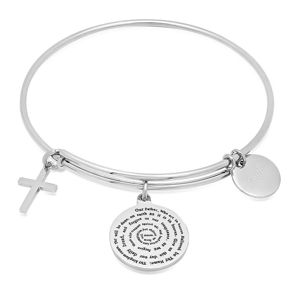 Ladies 18K Gold Plated Stainless Steel Bracelet with Our Father, Faith and Cross Charms - Two & Gathered