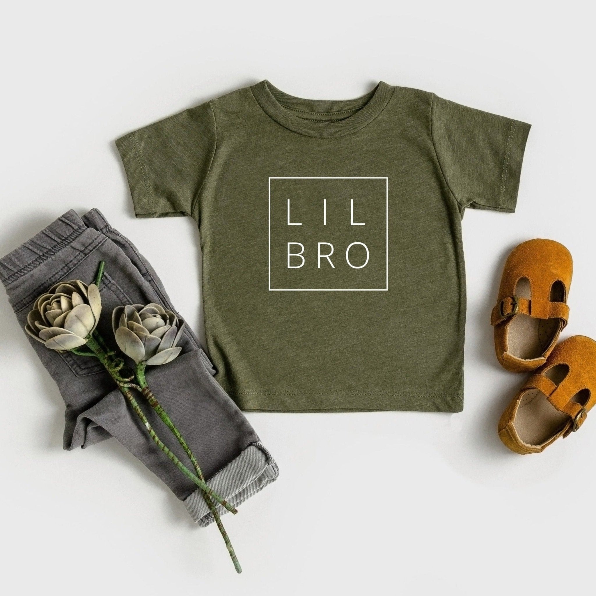 Lil bro Baby and Toddler Tshirt | Little Brother Pregnancy announcement sibling shirts (Square) - Two & Gathered