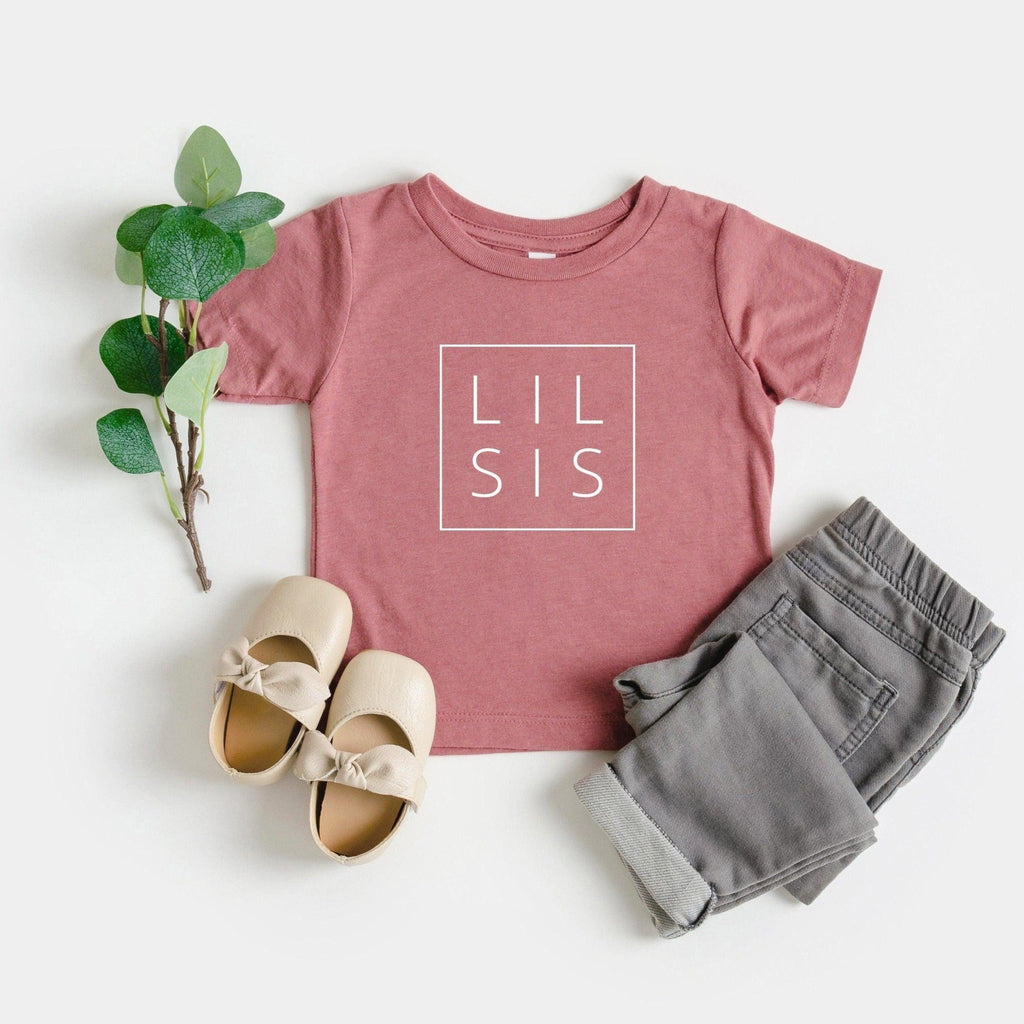 Lil sis Baby and Toddler Tshirt | Little Sister Pregnancy announcement sibling shirts (Square) - Two & Gathered