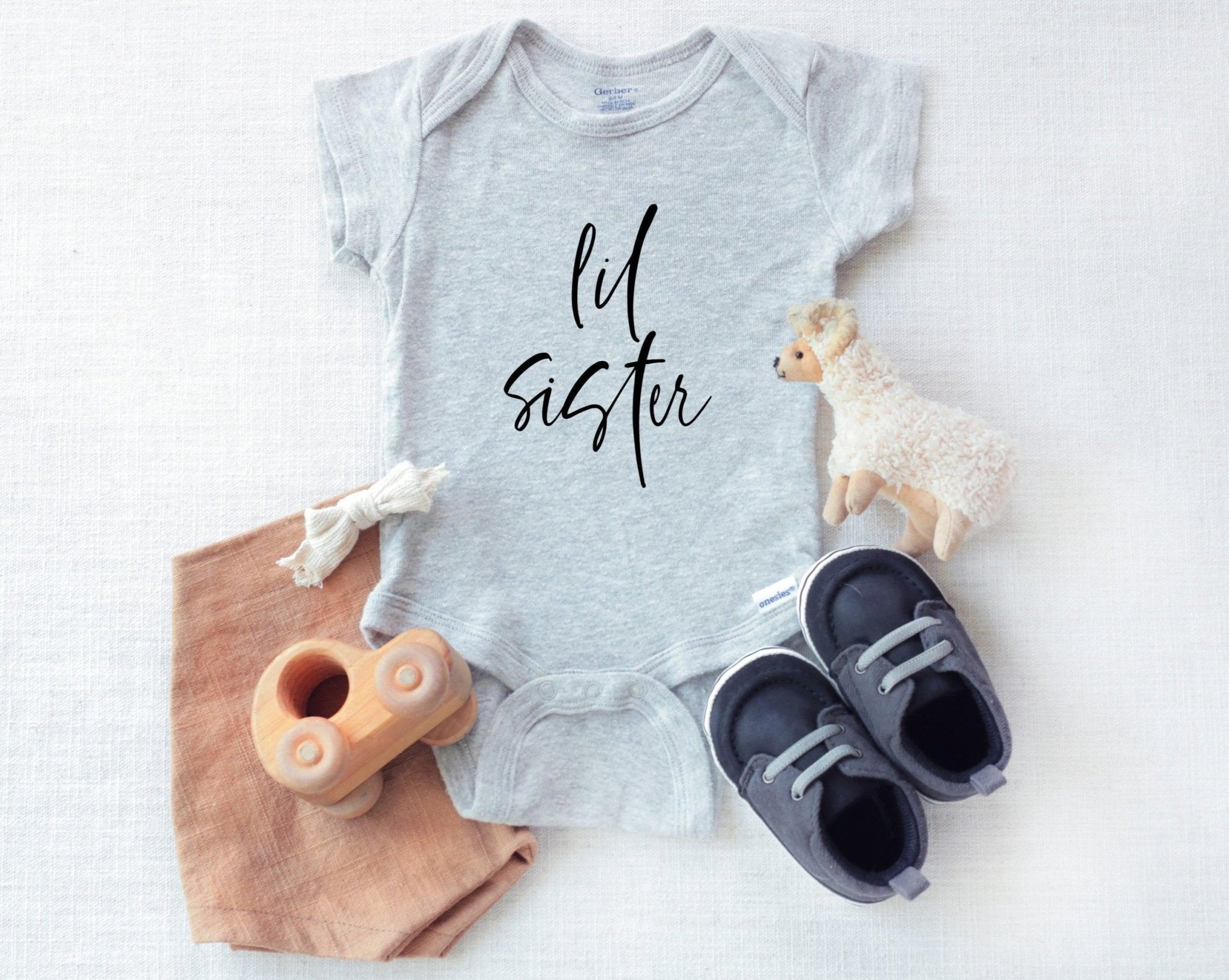 Lil sister baby Onesie (Cursive 2) - Pregnancy Announcement Sibling shirts, Lil sis, Little sister - Two & Gathered