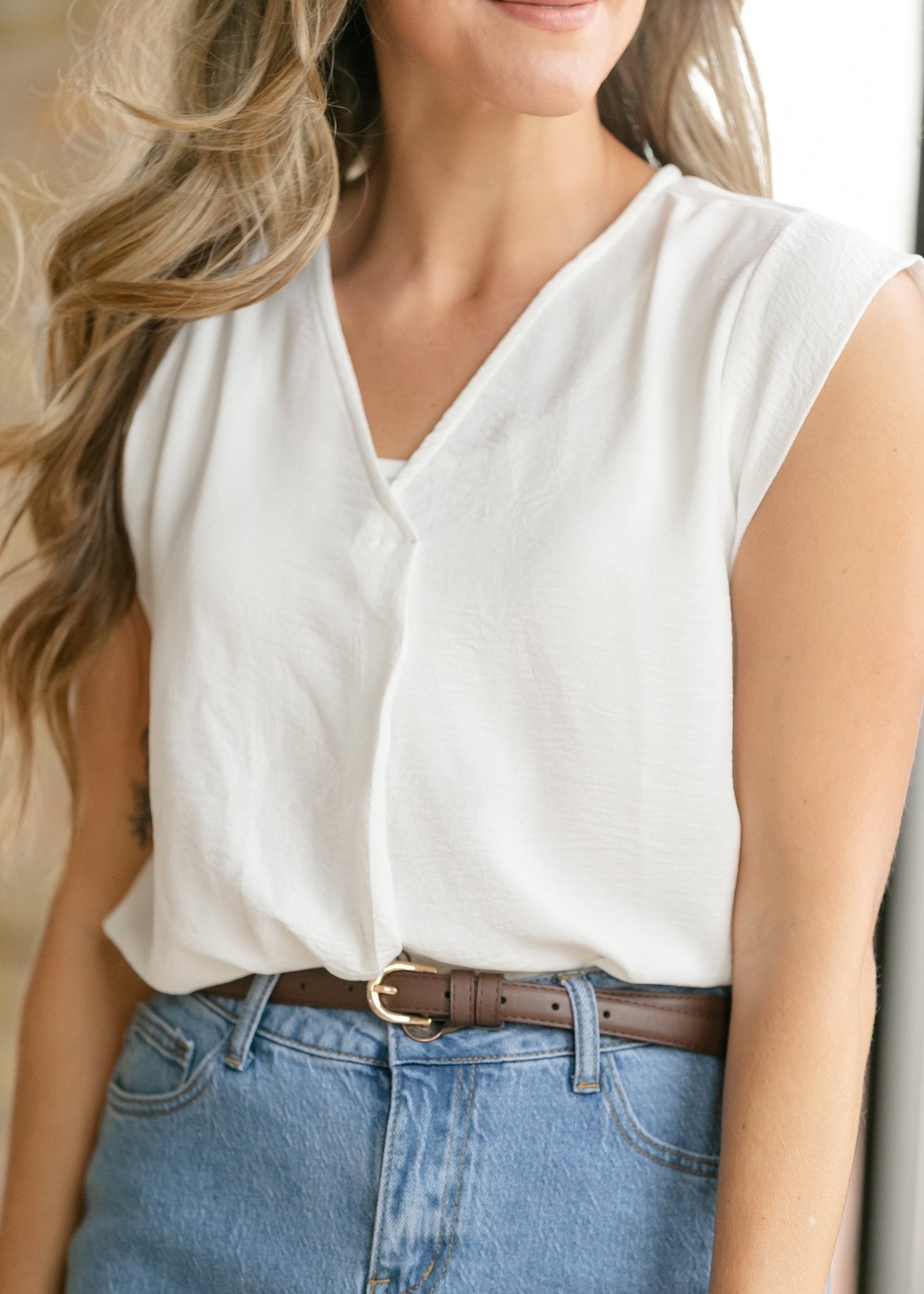 Madison V - neck Short Sleeve Flowy Top - Two & Gathered