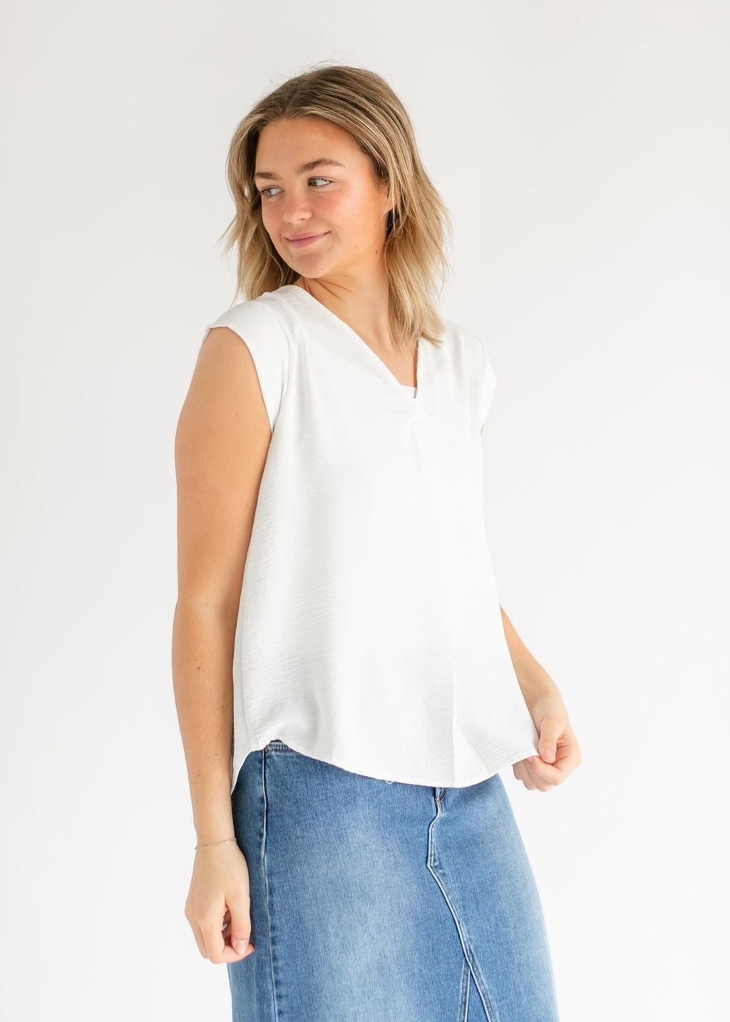 Madison V - neck Short Sleeve Flowy Top - Two & Gathered