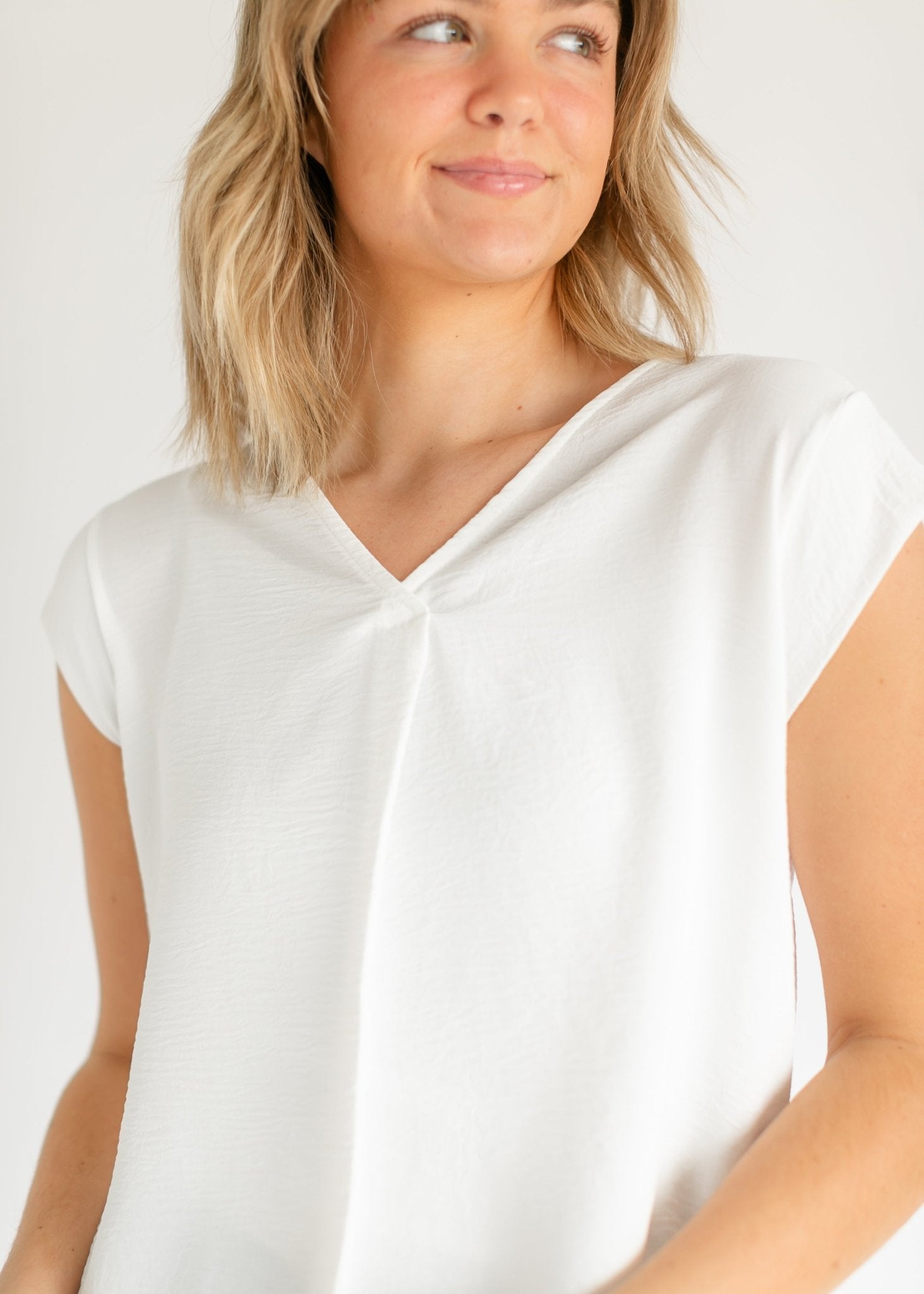 Madison V - neck Short Sleeve Flowy Top - Two & Gathered