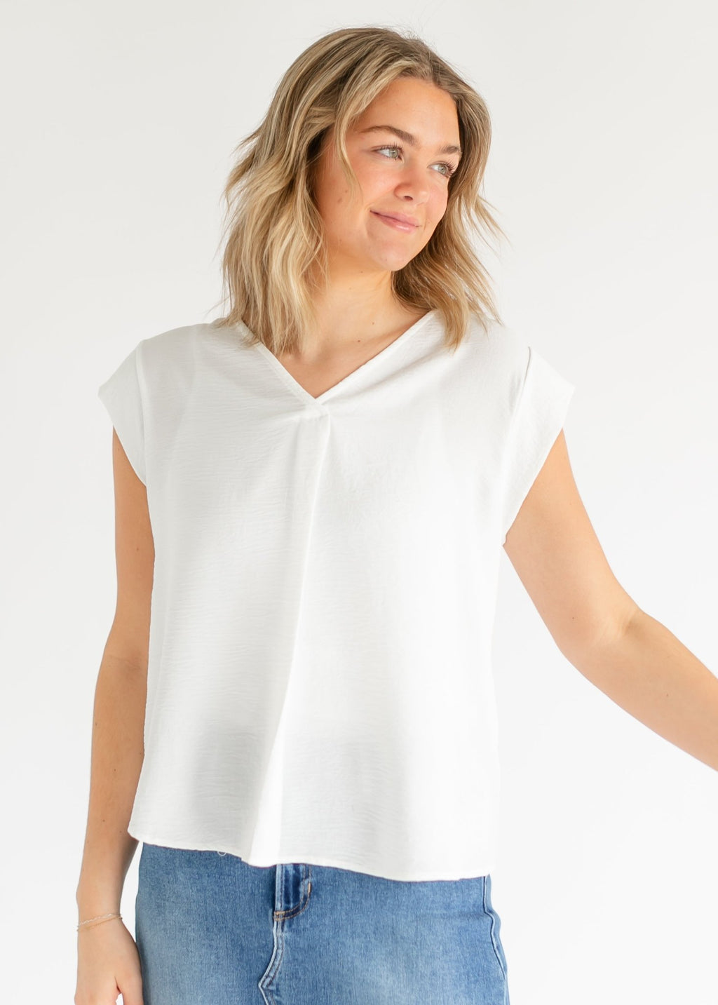 Madison V - neck Short Sleeve Flowy Top - Two & Gathered