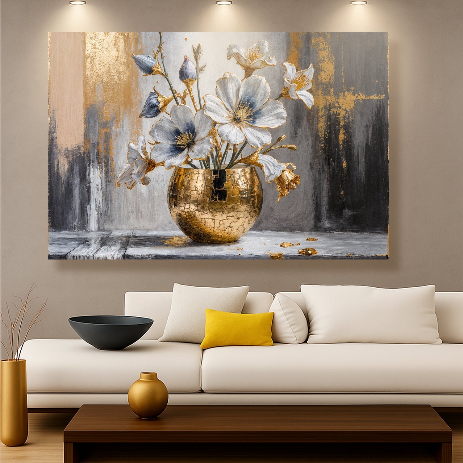 Magnolia Bloom in Gold Abstract Wall Art - Two & Gathered
