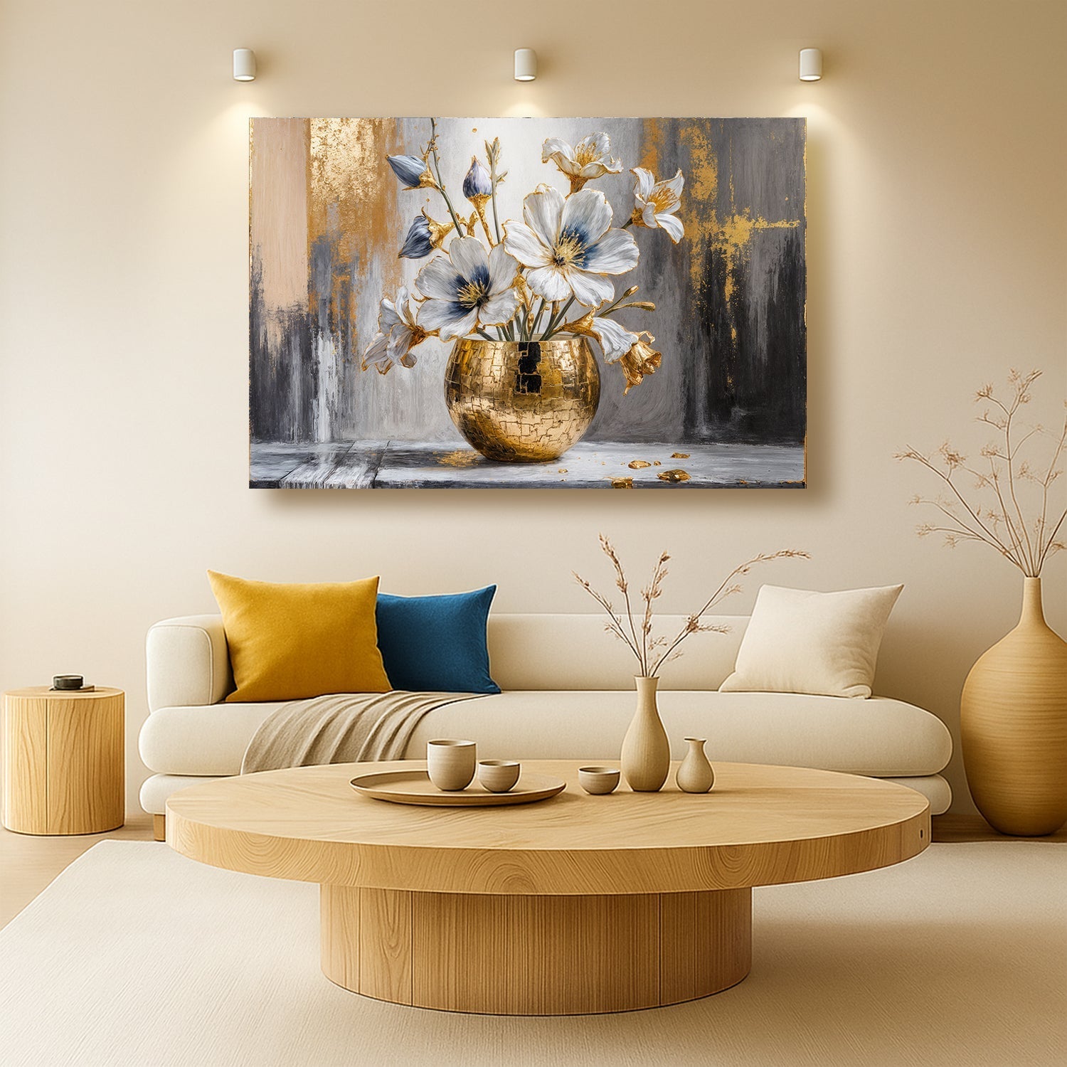 Magnolia Bloom in Gold Abstract Wall Art - Two & Gathered
