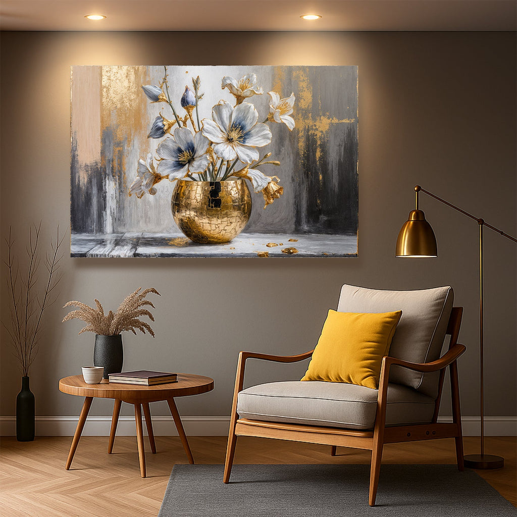 Magnolia Bloom in Gold Abstract Wall Art - Two & Gathered