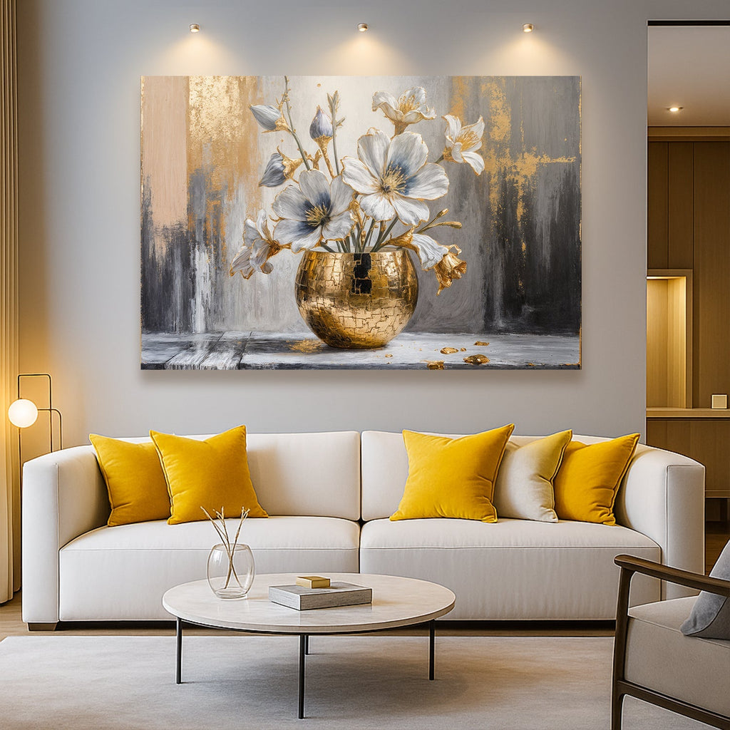 Magnolia Bloom in Gold Abstract Wall Art - Two & Gathered