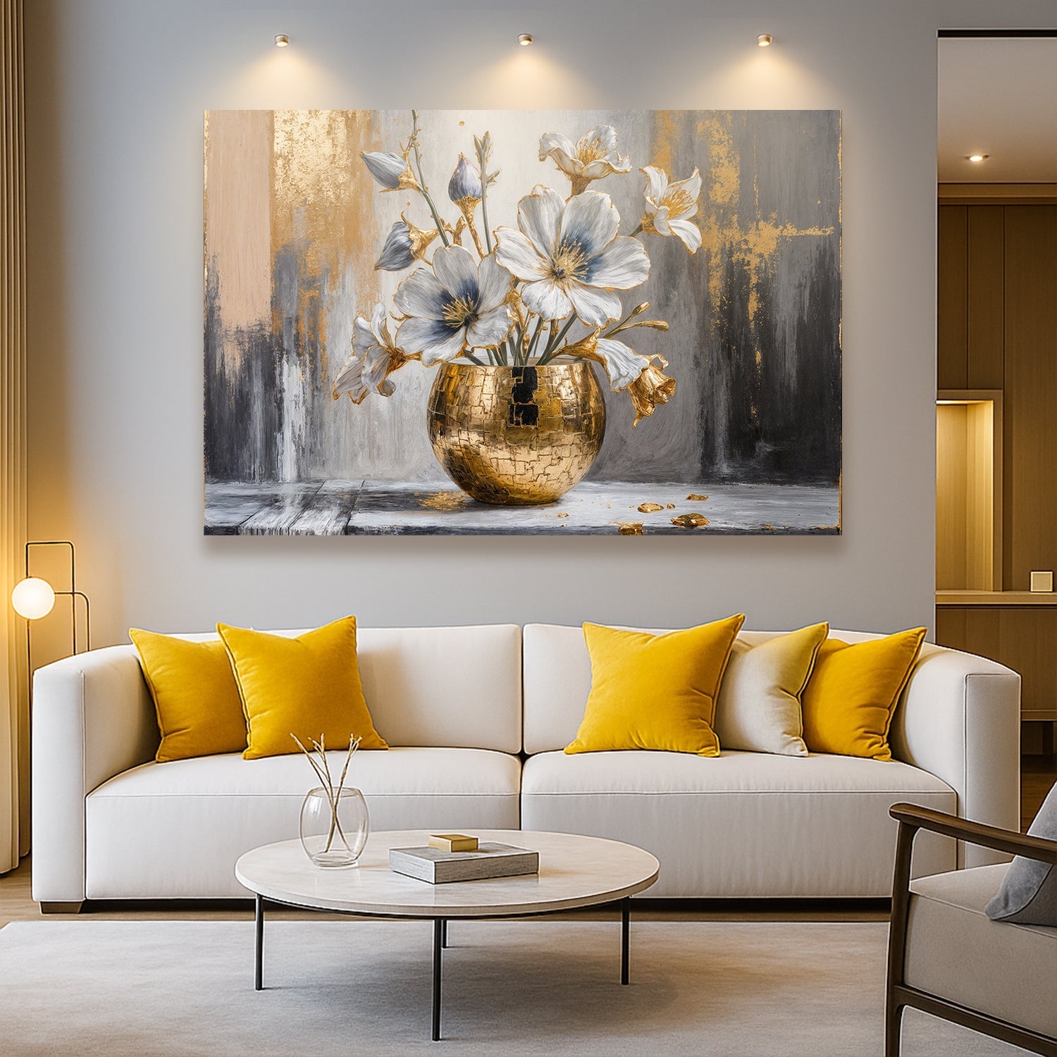 Magnolia Bloom in Gold Abstract Wall Art - Two & Gathered