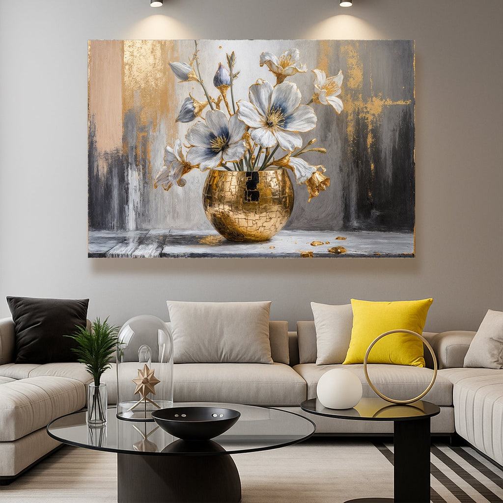 Magnolia Bloom in Gold Abstract Wall Art - Two & Gathered
