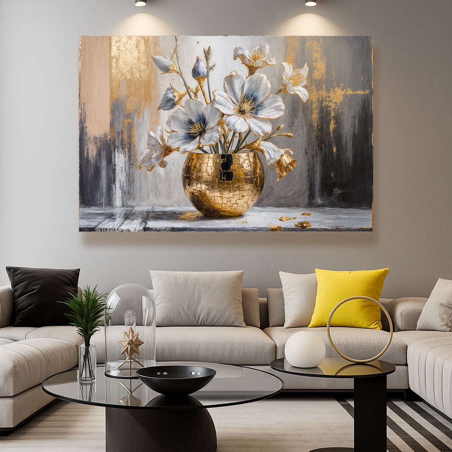 Magnolia Bloom in Gold Abstract Wall Art - Two & Gathered