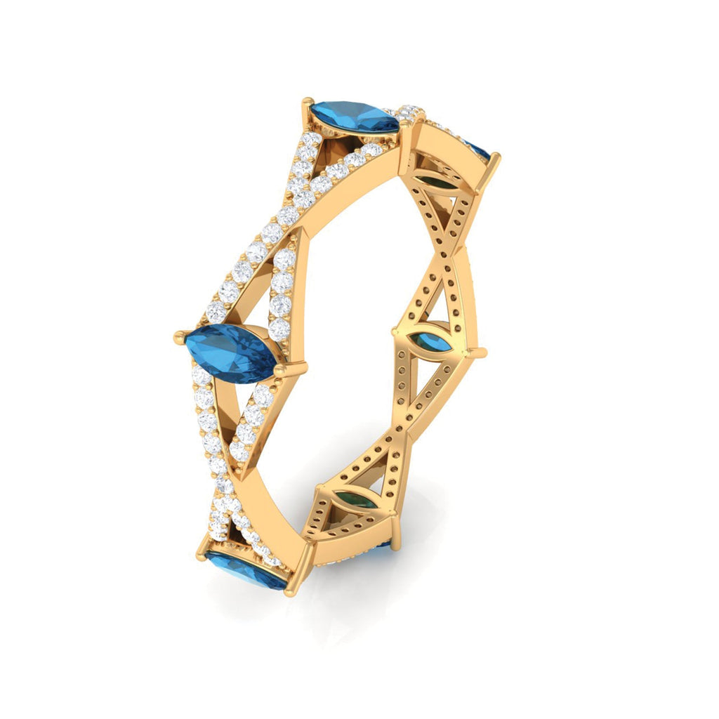 Marquise London Blue Topaz Crossover Eternity Band with Diamond - Two & Gathered