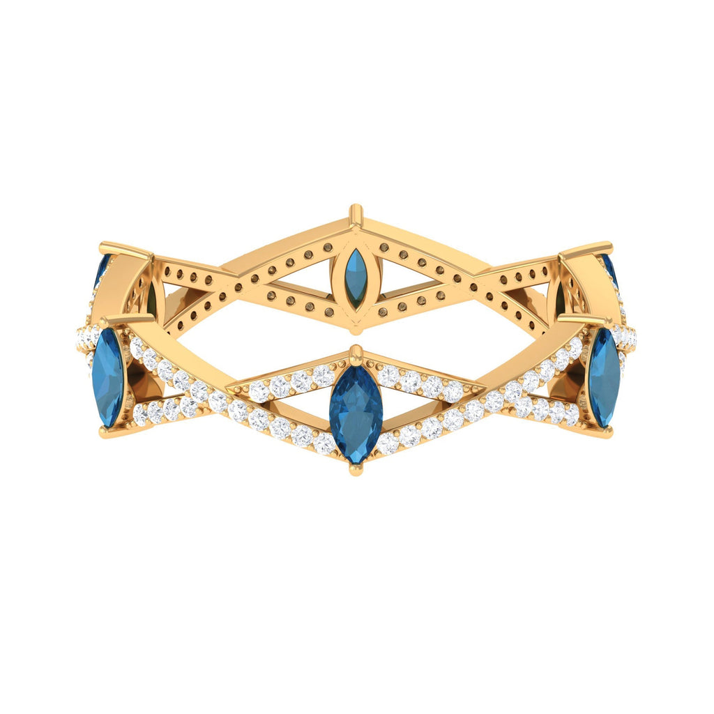 Marquise London Blue Topaz Crossover Eternity Band with Diamond - Two & Gathered