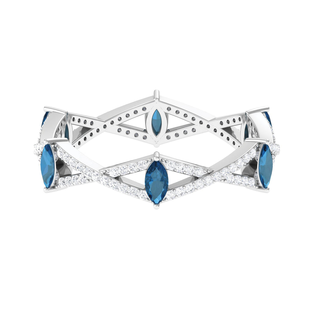 Marquise London Blue Topaz Crossover Eternity Band with Diamond - Two & Gathered