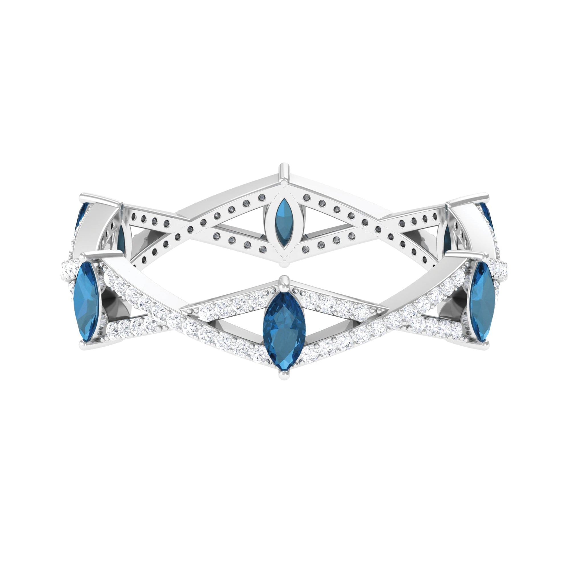 Marquise London Blue Topaz Crossover Eternity Band with Diamond - Two & Gathered