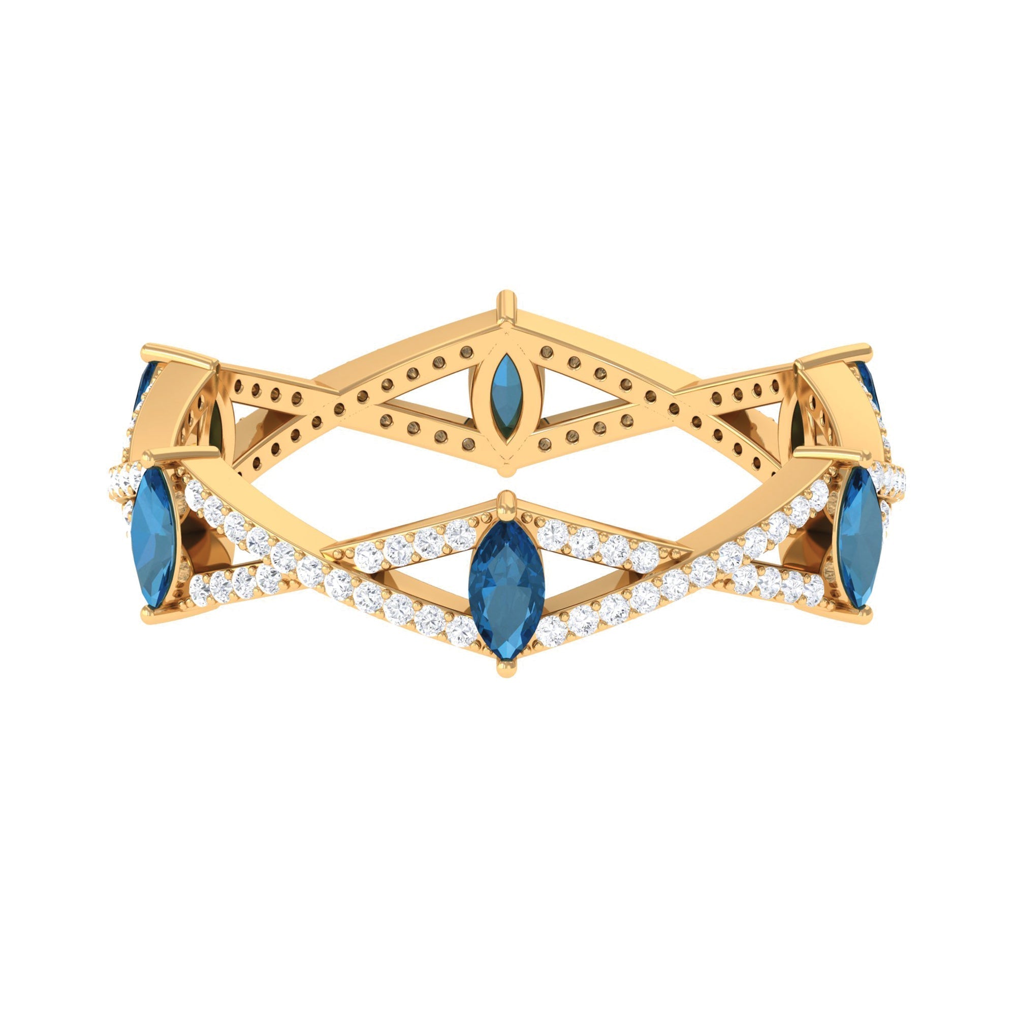 Marquise London Blue Topaz Crossover Eternity Band with Diamond - Two & Gathered