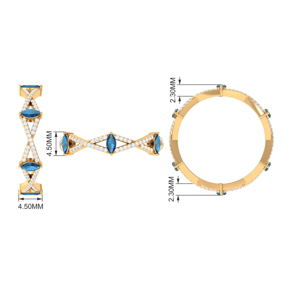 Marquise London Blue Topaz Crossover Eternity Band with Diamond - Two & Gathered