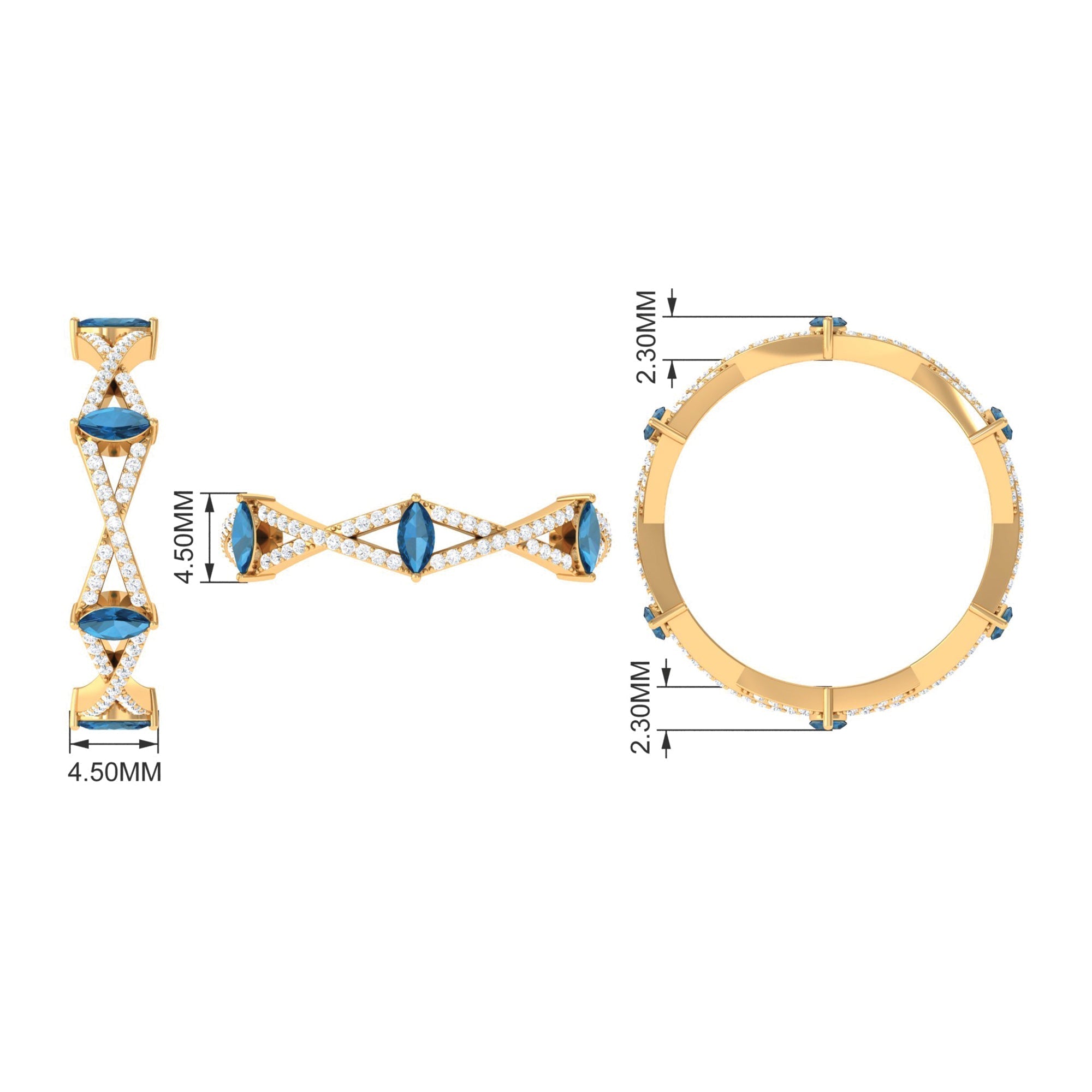 Marquise London Blue Topaz Crossover Eternity Band with Diamond - Two & Gathered