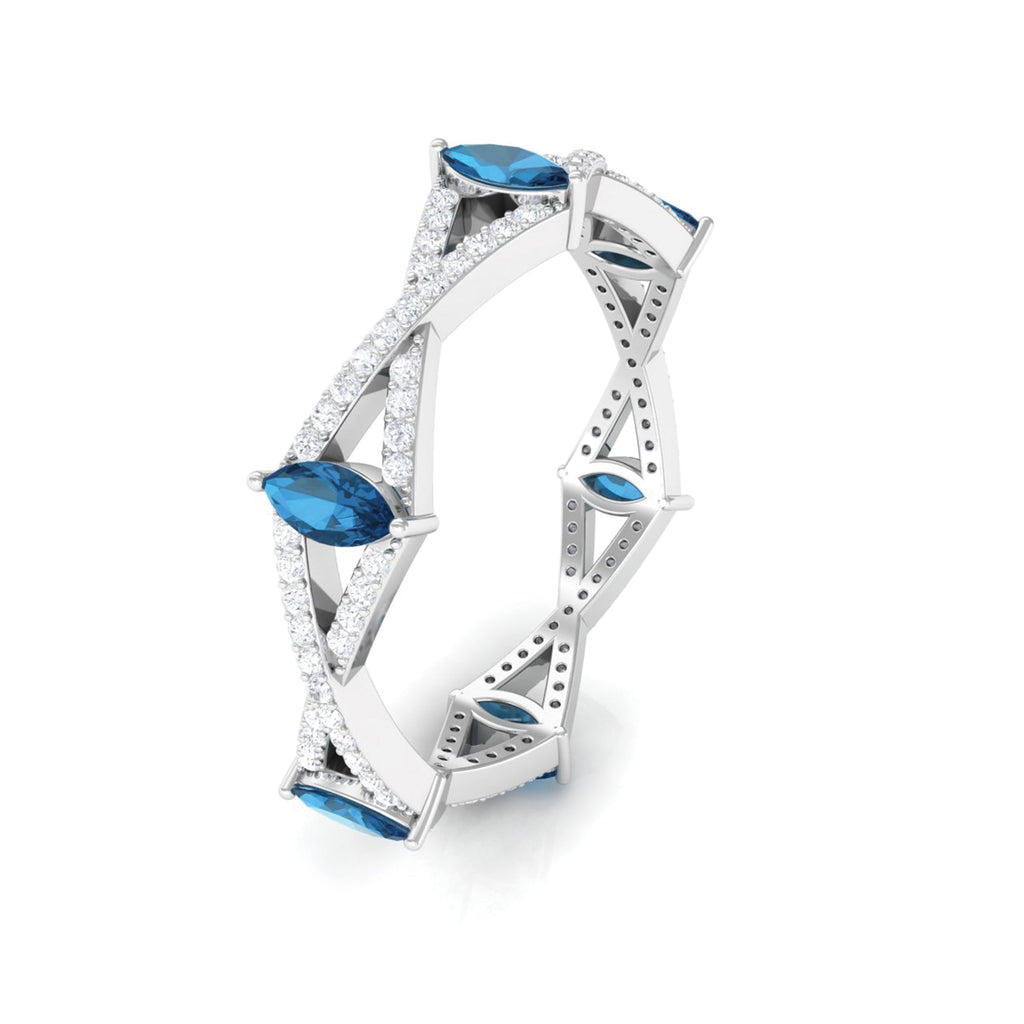 Marquise London Blue Topaz Crossover Eternity Band with Diamond - Two & Gathered