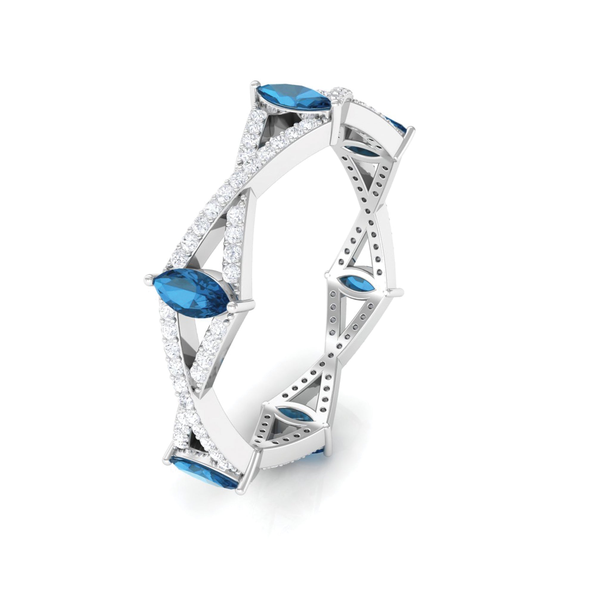 Marquise London Blue Topaz Crossover Eternity Band with Diamond - Two & Gathered