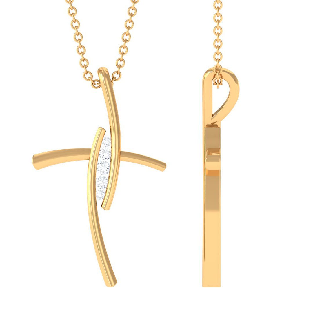Moissanite Bypass Religious Cross Pendant Necklace - Two & Gathered