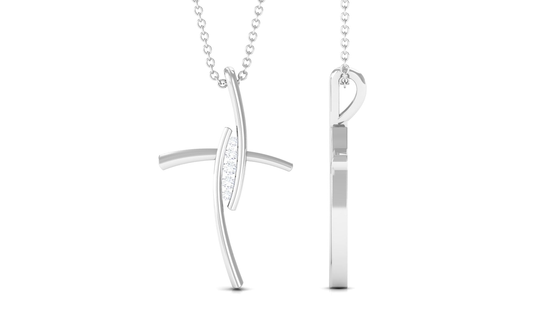 Moissanite Bypass Religious Cross Pendant Necklace - Two & Gathered