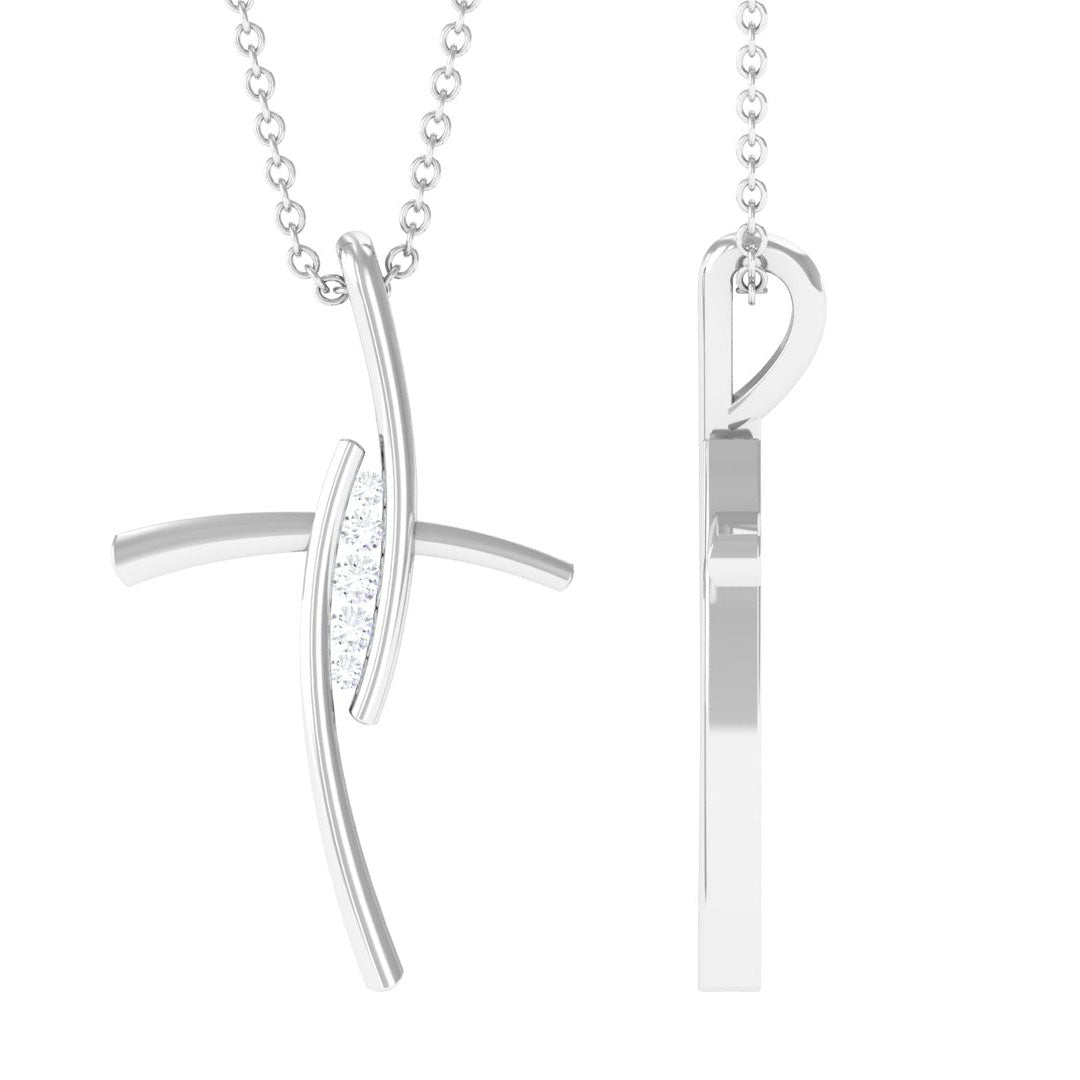 Moissanite Bypass Religious Cross Pendant Necklace - Two & Gathered
