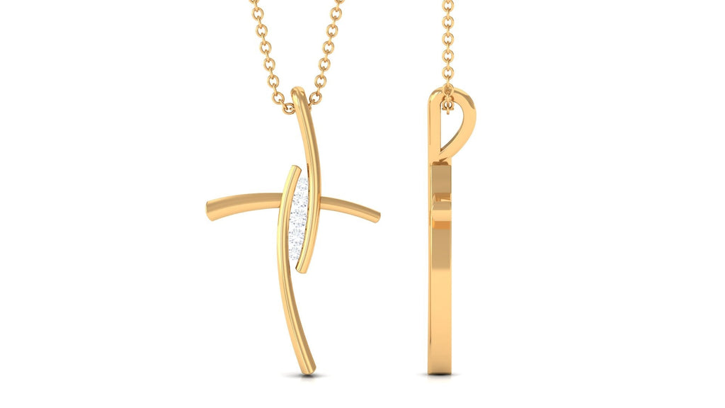 Moissanite Bypass Religious Cross Pendant Necklace - Two & Gathered