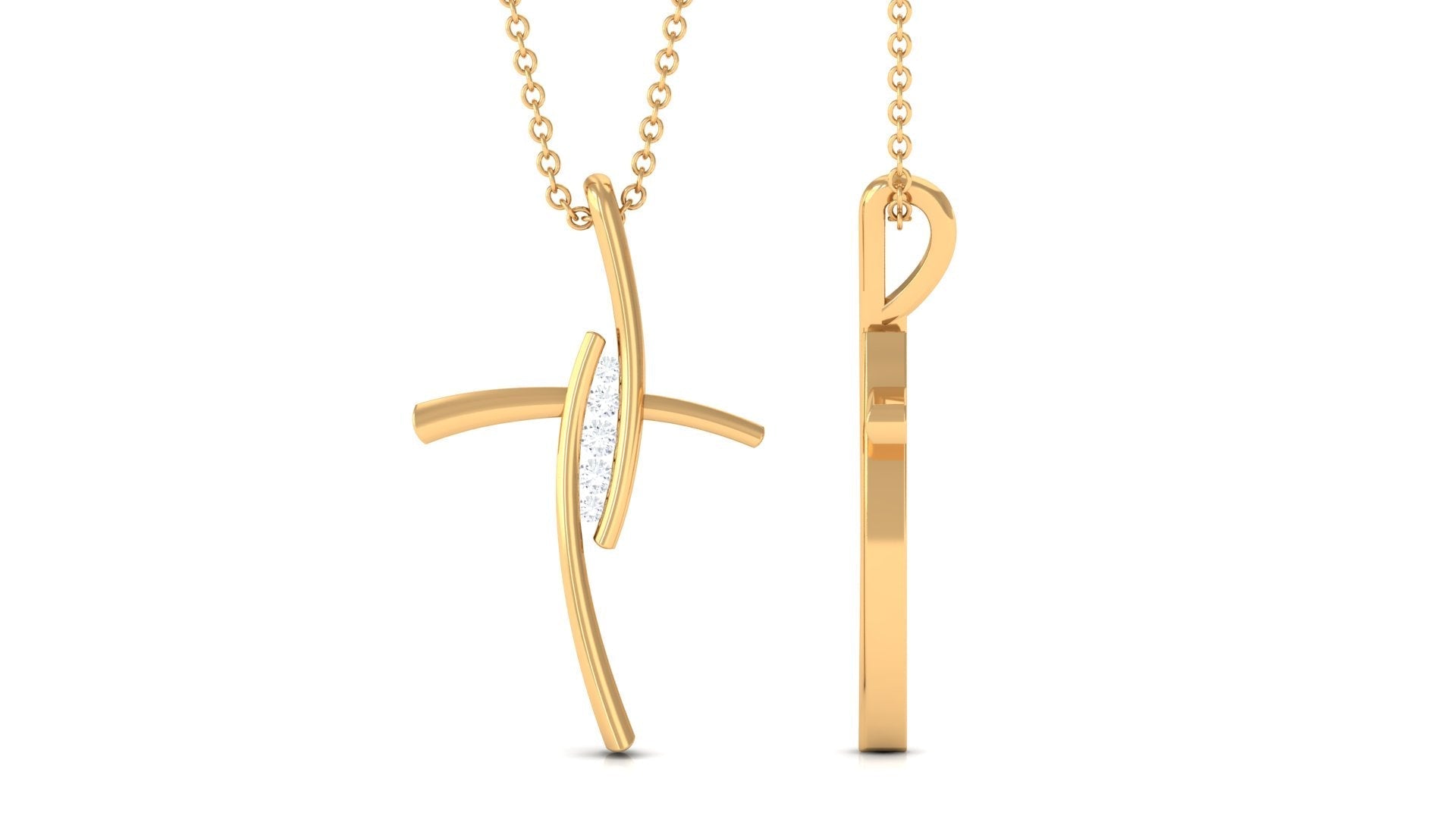 Moissanite Bypass Religious Cross Pendant Necklace - Two & Gathered