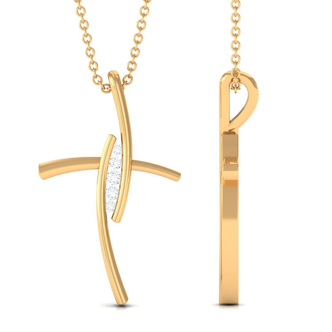 Moissanite Bypass Religious Cross Pendant Necklace - Two & Gathered