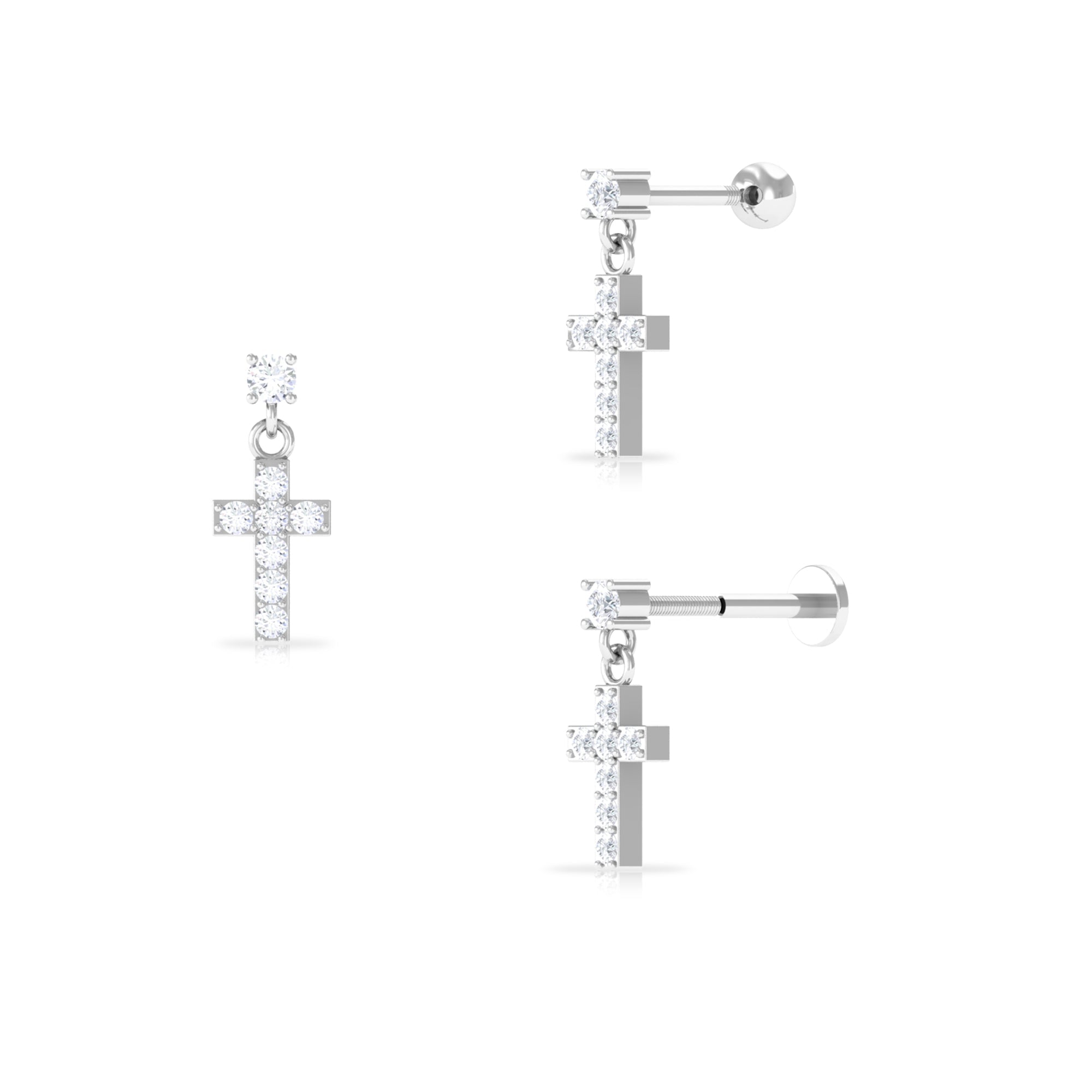 Moissanite Cross Dangly Earring for Helix Piercing - Two & Gathered