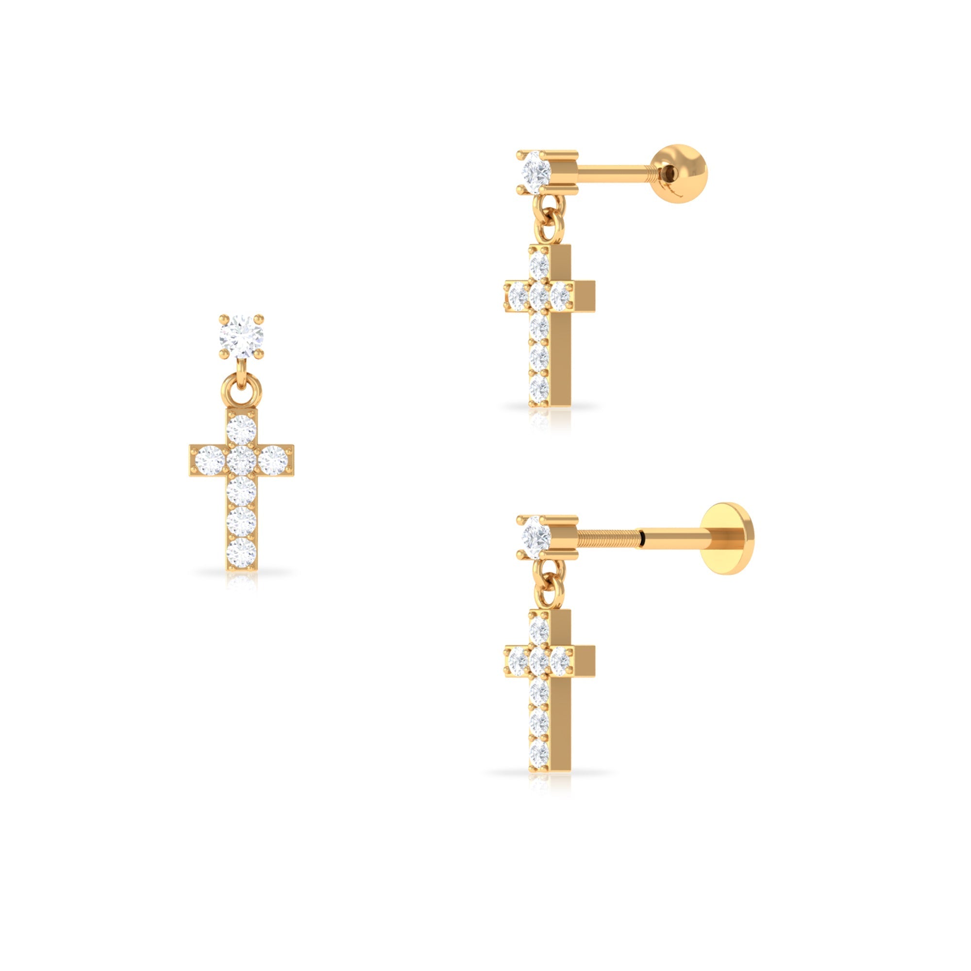 Moissanite Cross Dangly Earring for Helix Piercing - Two & Gathered