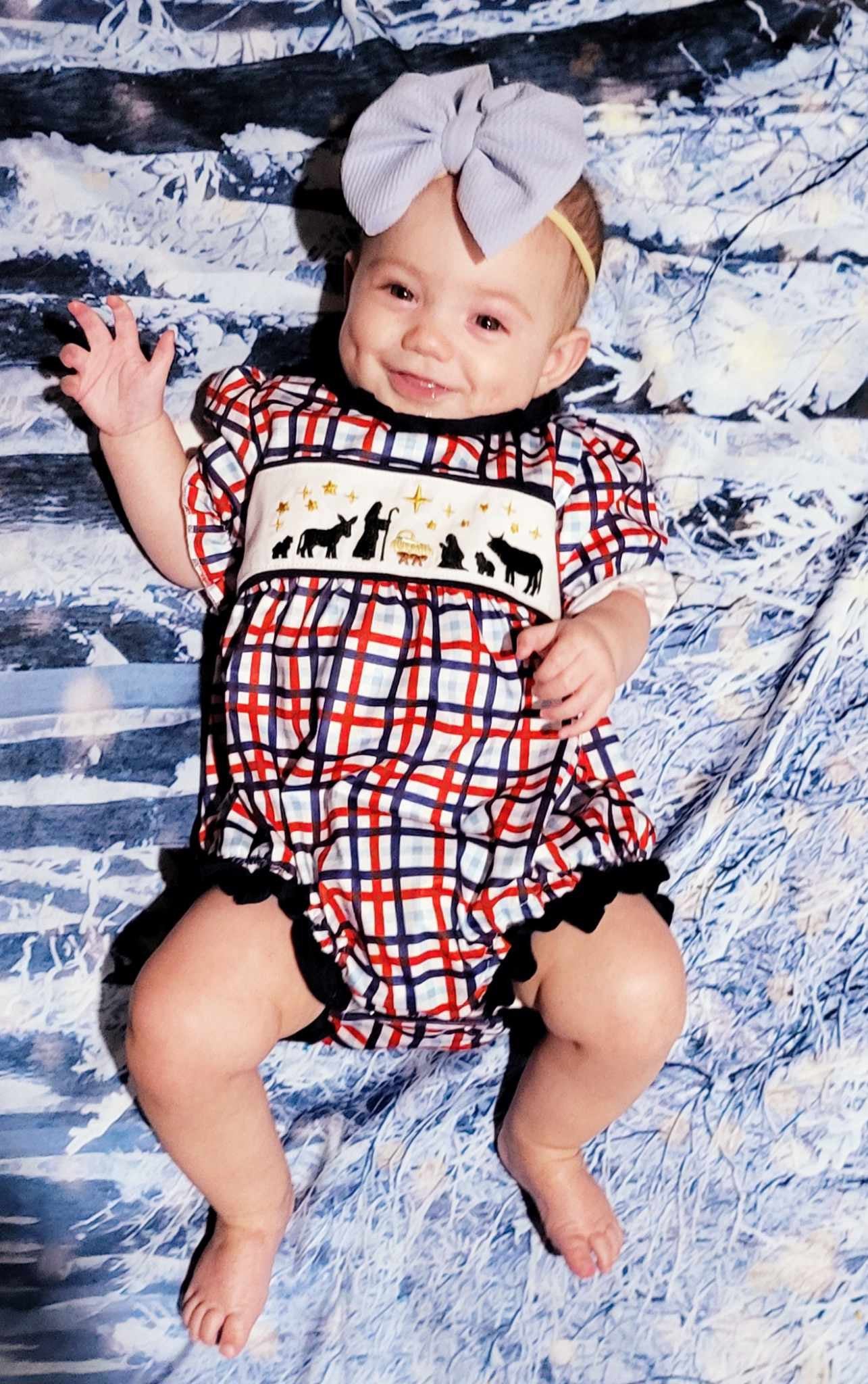 Nativity plaid embroidery Romper - Two & Gathered
