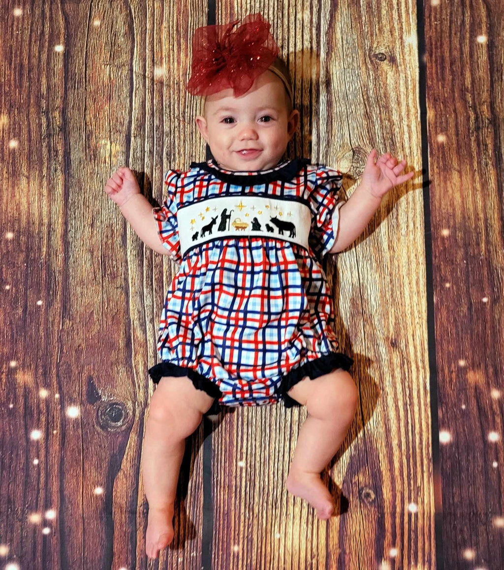 Nativity plaid embroidery Romper - Two & Gathered