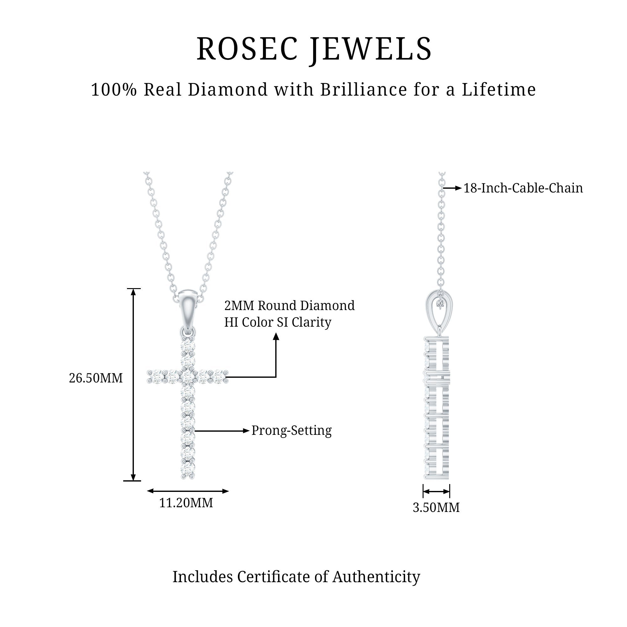 Natural Diamond Cross Pendant Necklace for Women - Two & Gathered
