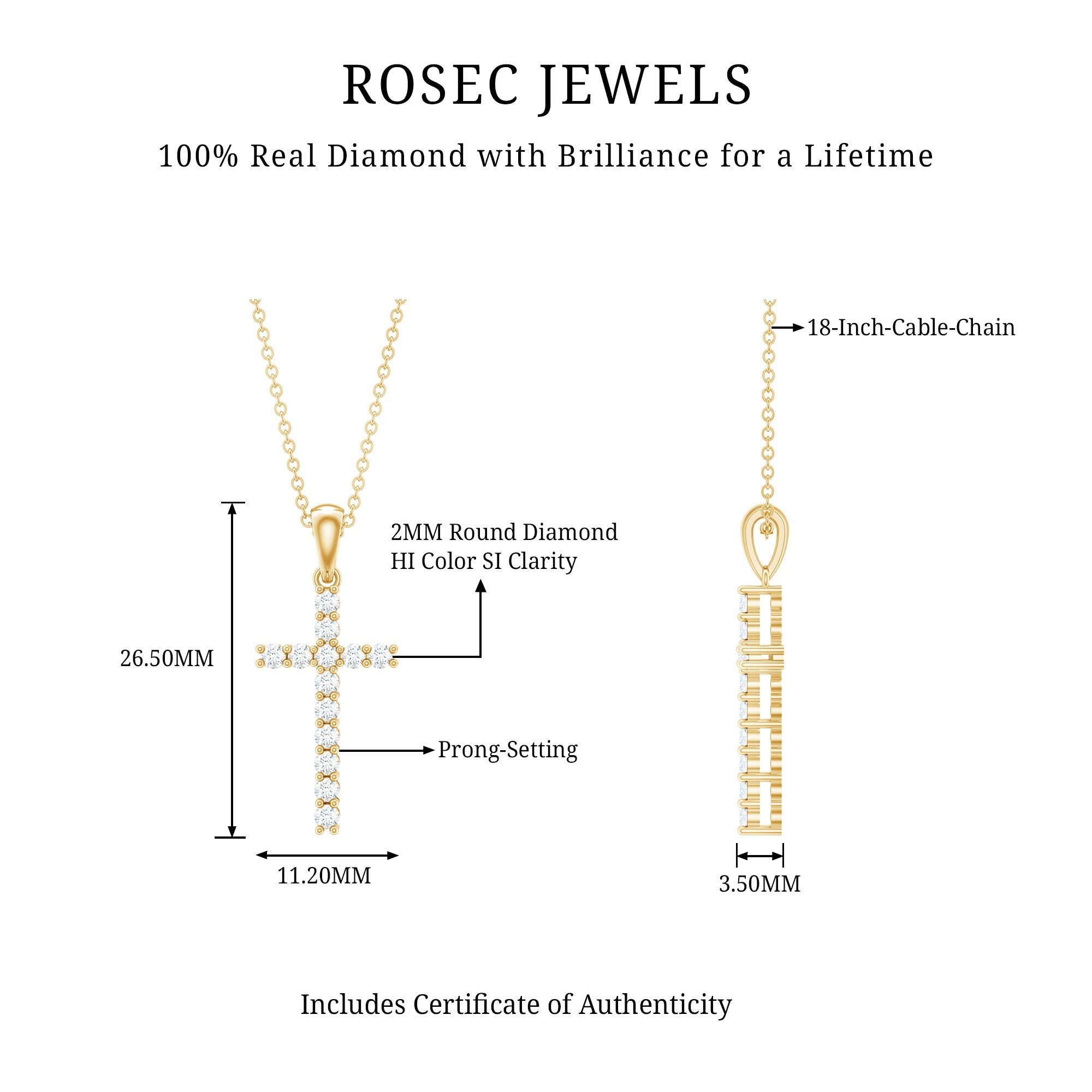 Natural Diamond Cross Pendant Necklace for Women - Two & Gathered