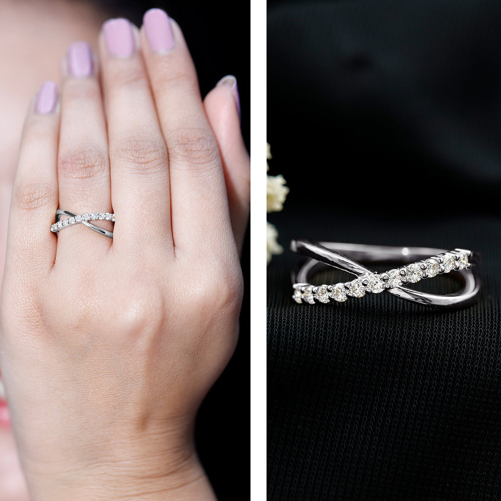 Natural Diamond Crossover Promise Ring - Two & Gathered