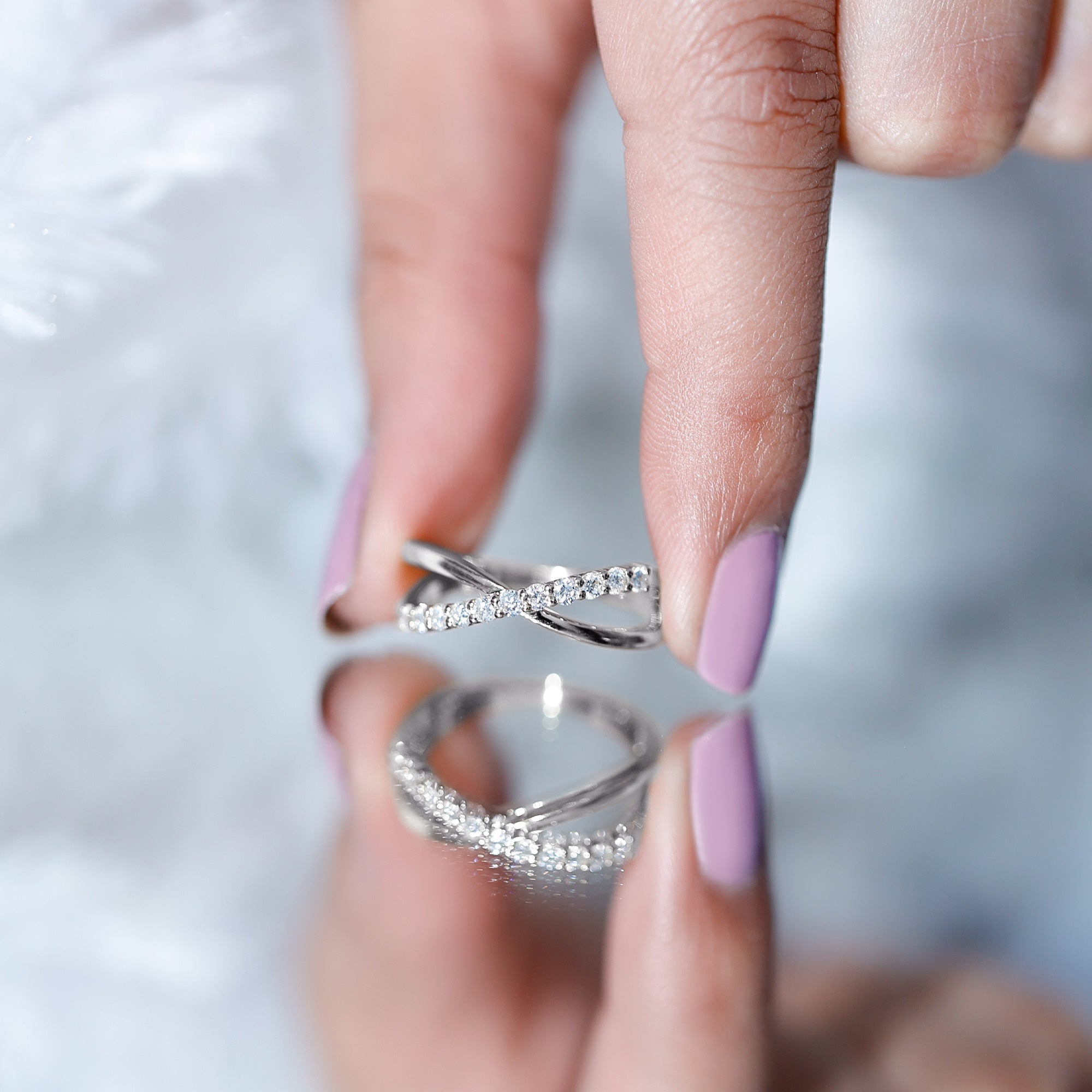 Natural Diamond Crossover Promise Ring - Two & Gathered