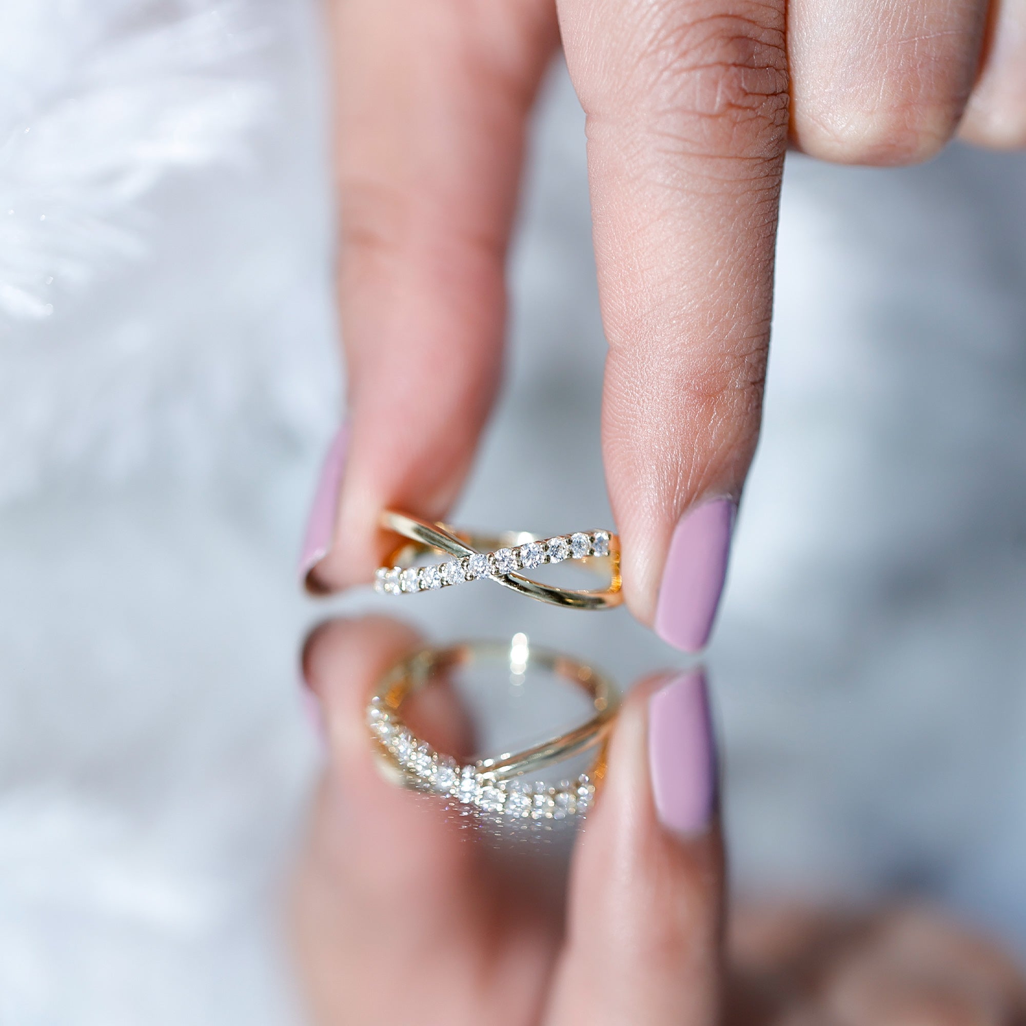 Natural Diamond Crossover Promise Ring - Two & Gathered